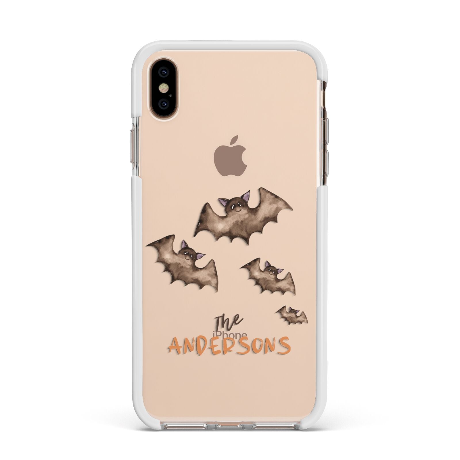 Bat Family Personalised Apple iPhone Xs Max Impact Case White Edge on Gold Phone