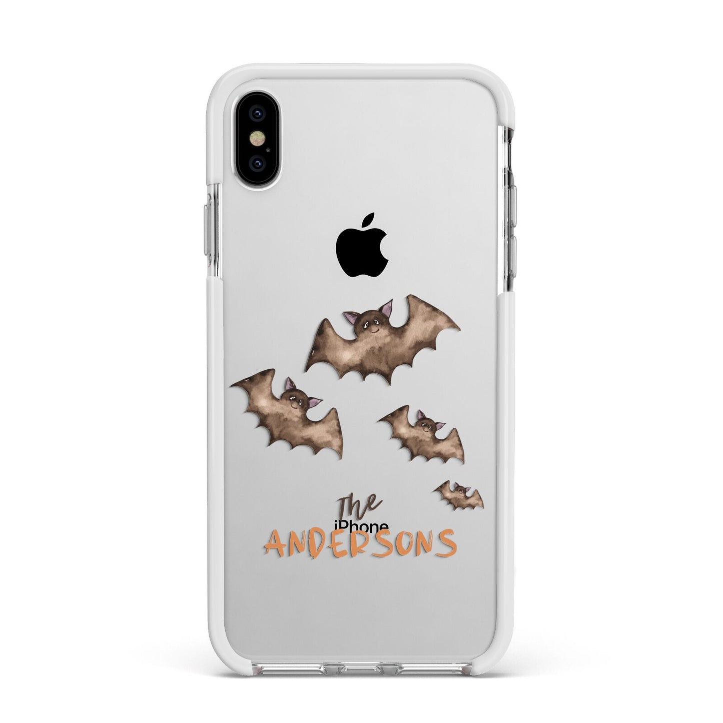 Bat Family Personalised Apple iPhone Xs Max Impact Case White Edge on Silver Phone
