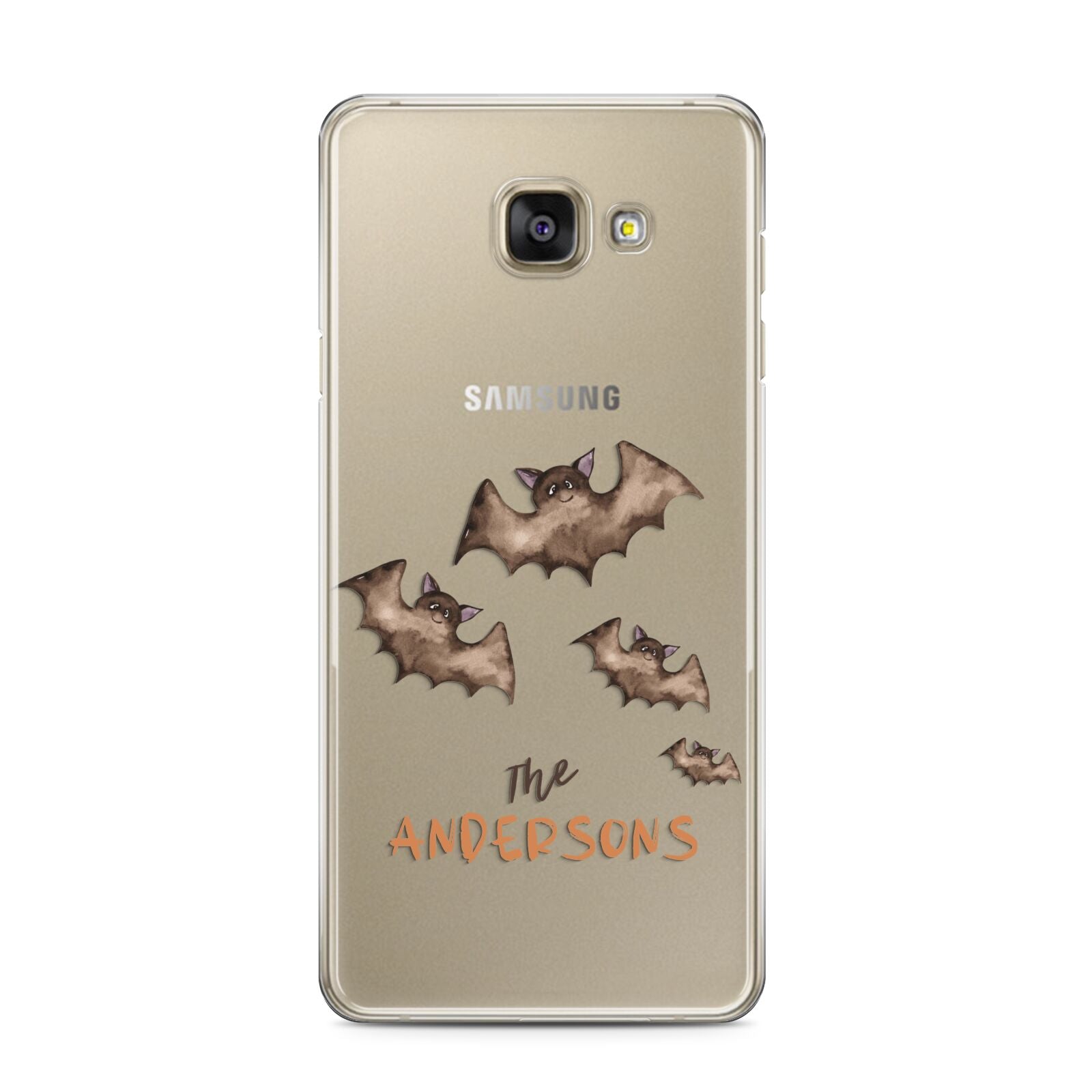 Bat Family Personalised Samsung Galaxy A3 2016 Case on gold phone