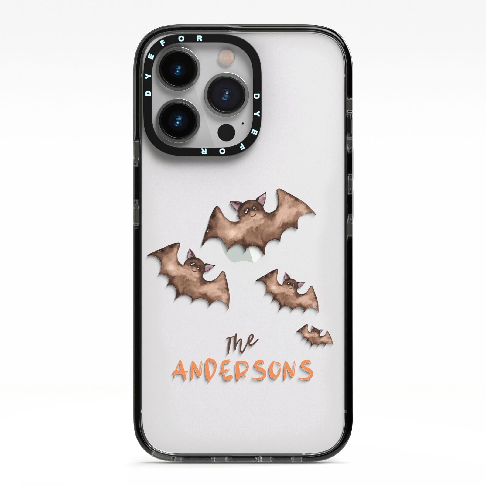 Bat Family Personalised iPhone 13 Pro Black Impact Case on Silver phone