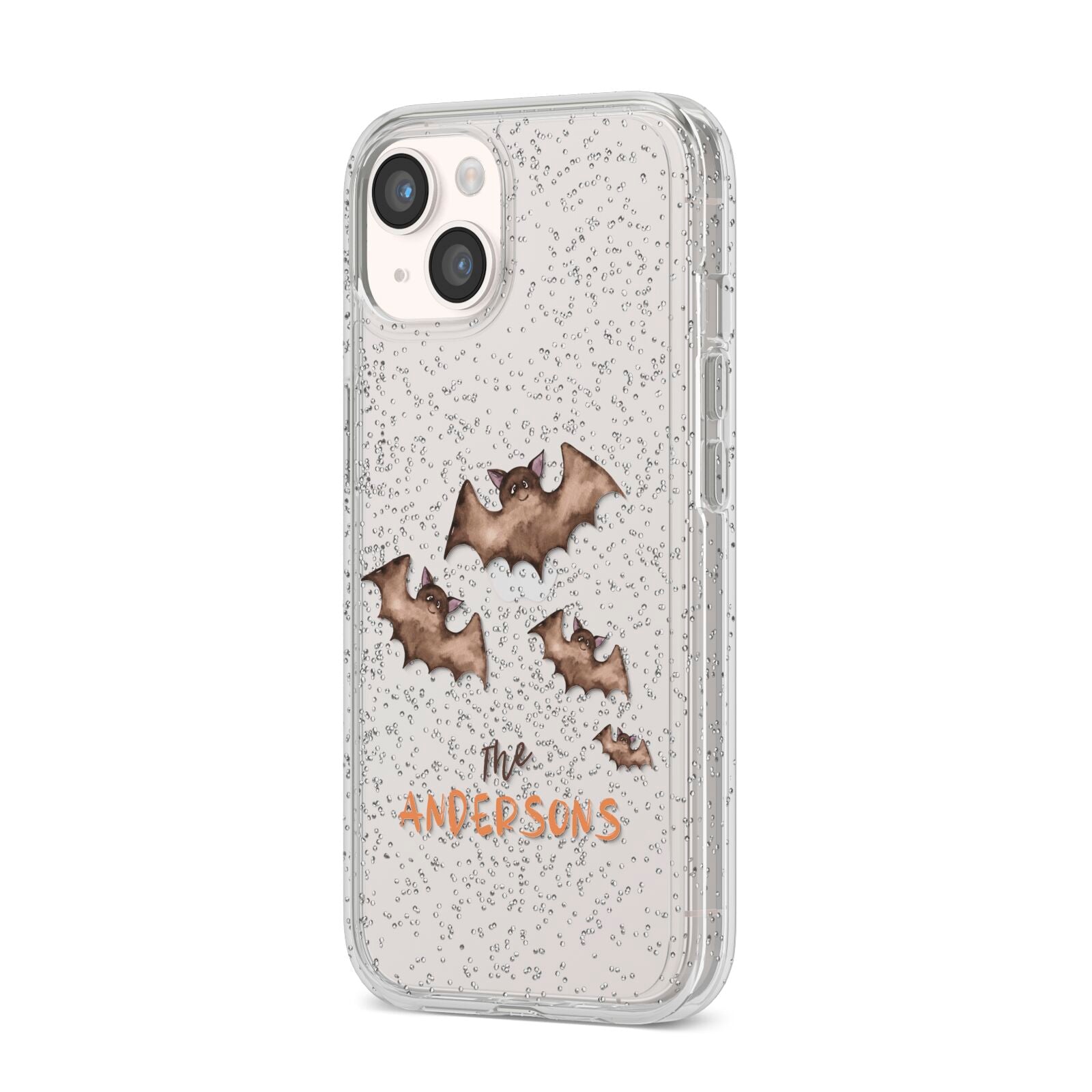Bat Family Personalised iPhone 14 Glitter Tough Case Starlight Angled Image