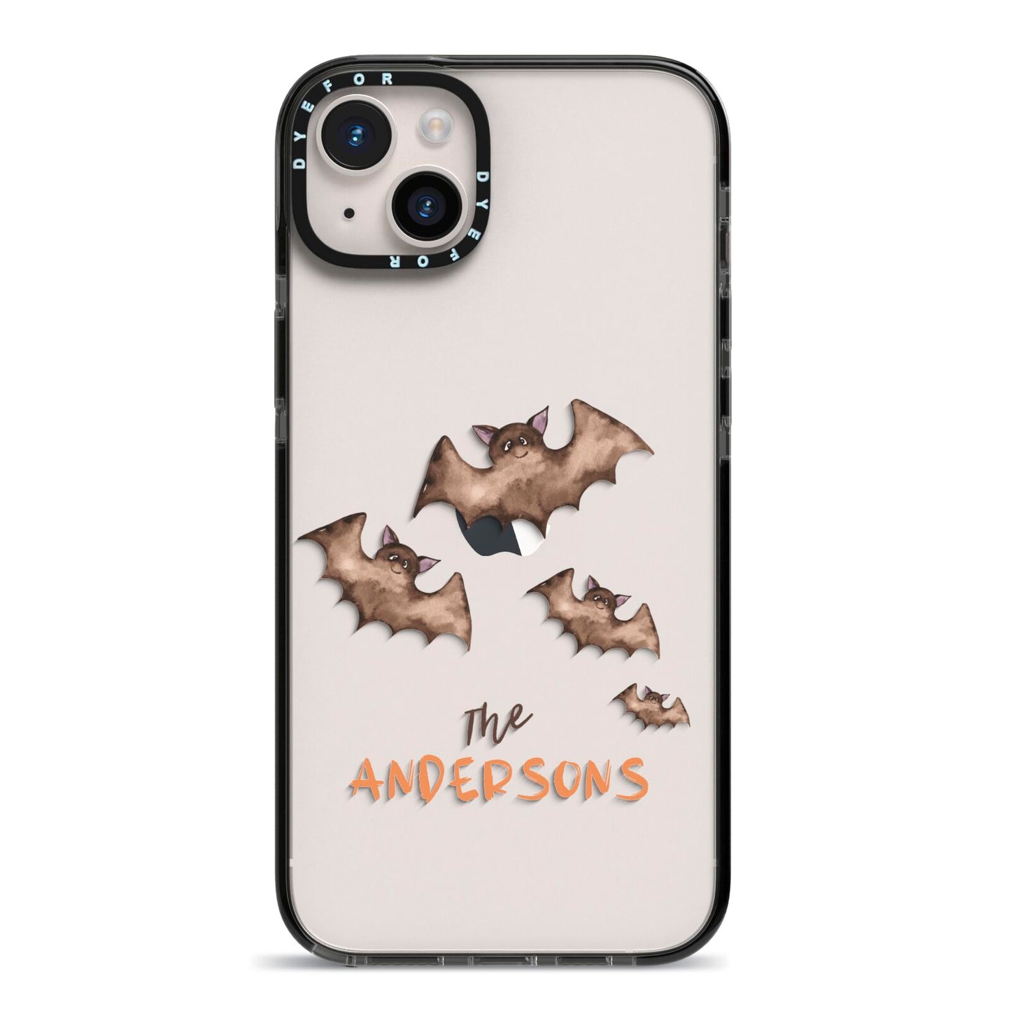 Bat Family Personalised iPhone 14 Plus Black Impact Case on Silver phone