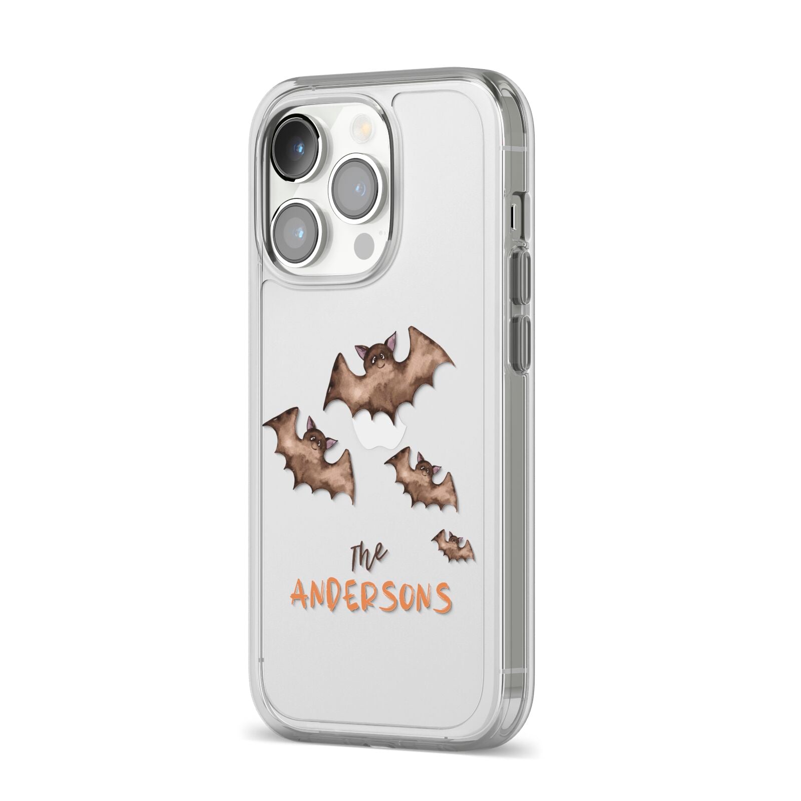 Bat Family Personalised iPhone 14 Pro Clear Tough Case Silver Angled Image