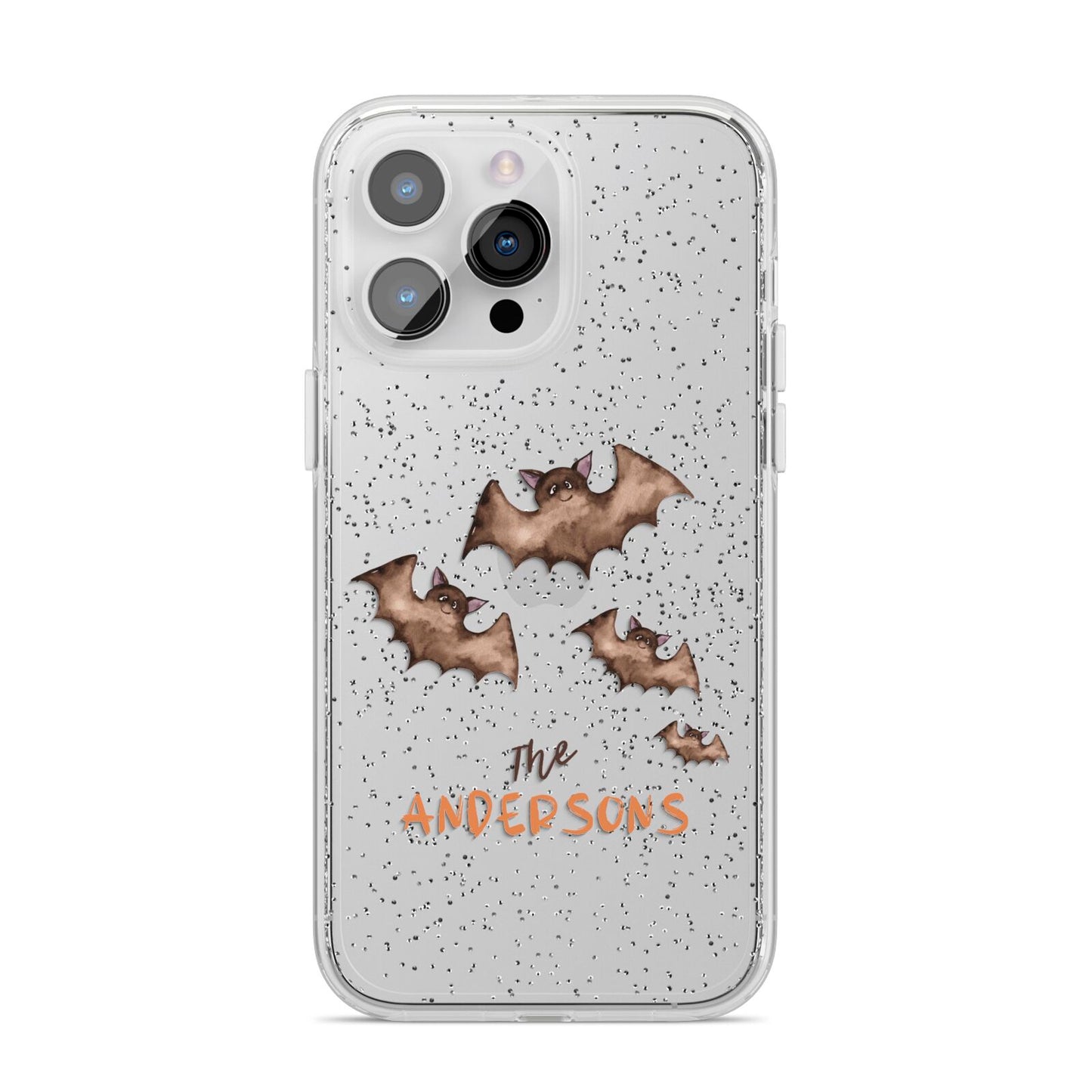 Bat Family Personalised iPhone 14 Pro Max Glitter Tough Case Silver