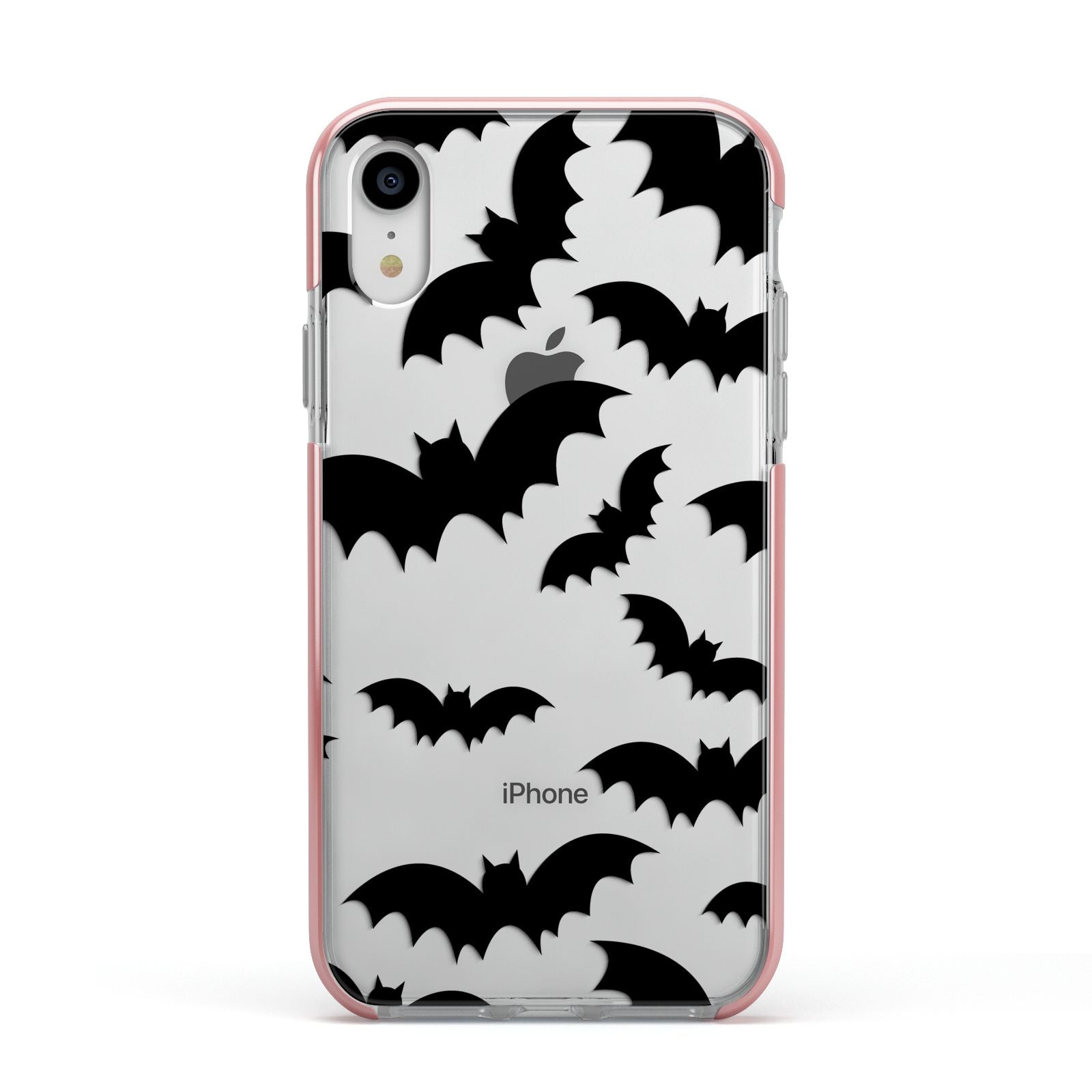 Bat Halloween Print Apple iPhone XR Impact Case Pink Edge on Silver Phone