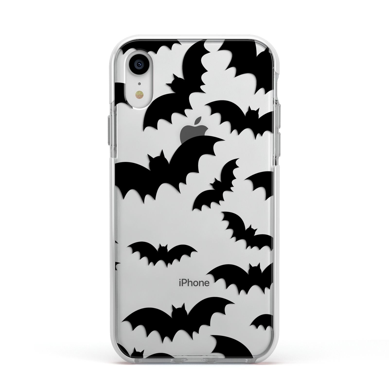 Bat Halloween Print Apple iPhone XR Impact Case White Edge on Silver Phone