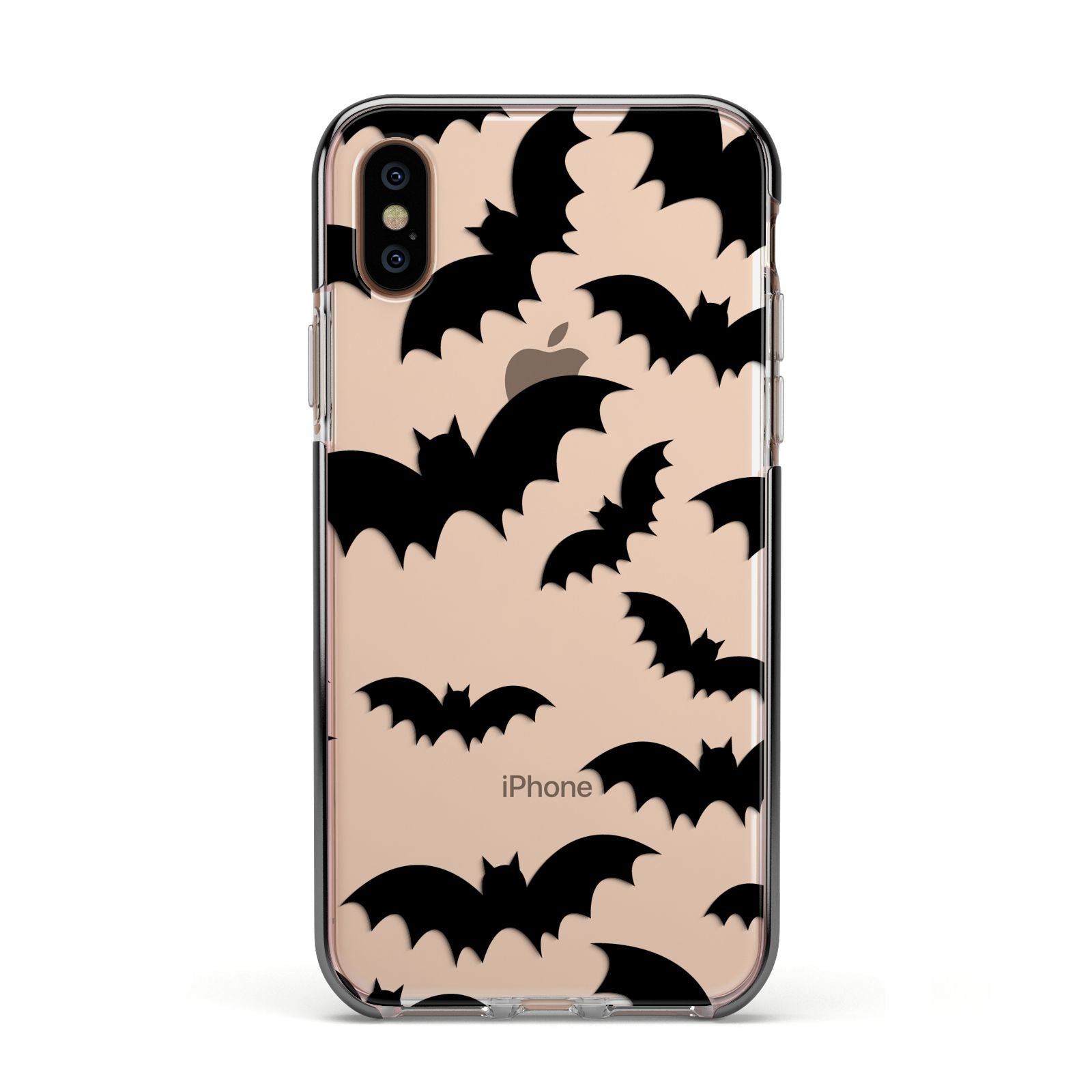 Bat Halloween Print Apple iPhone Xs Impact Case Black Edge on Gold Phone