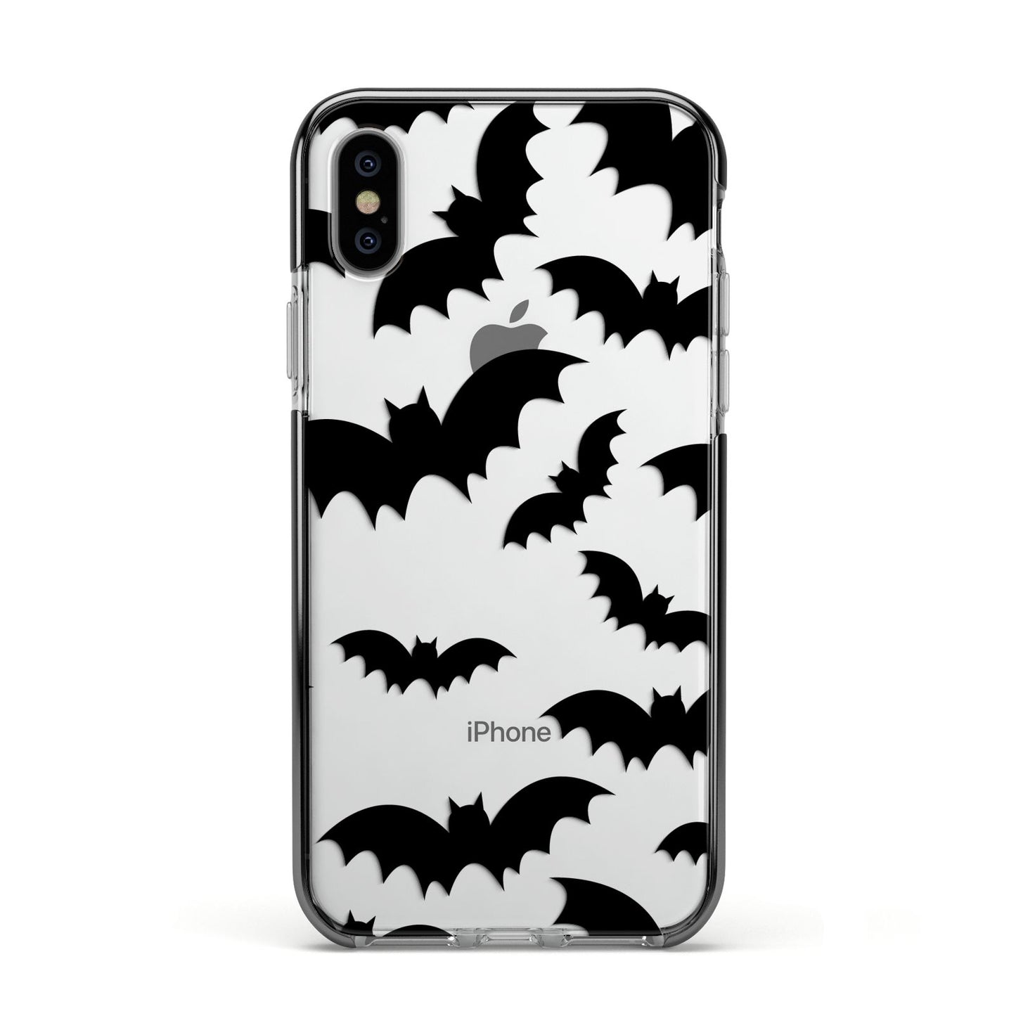 Bat Halloween Print Apple iPhone Xs Impact Case Black Edge on Silver Phone
