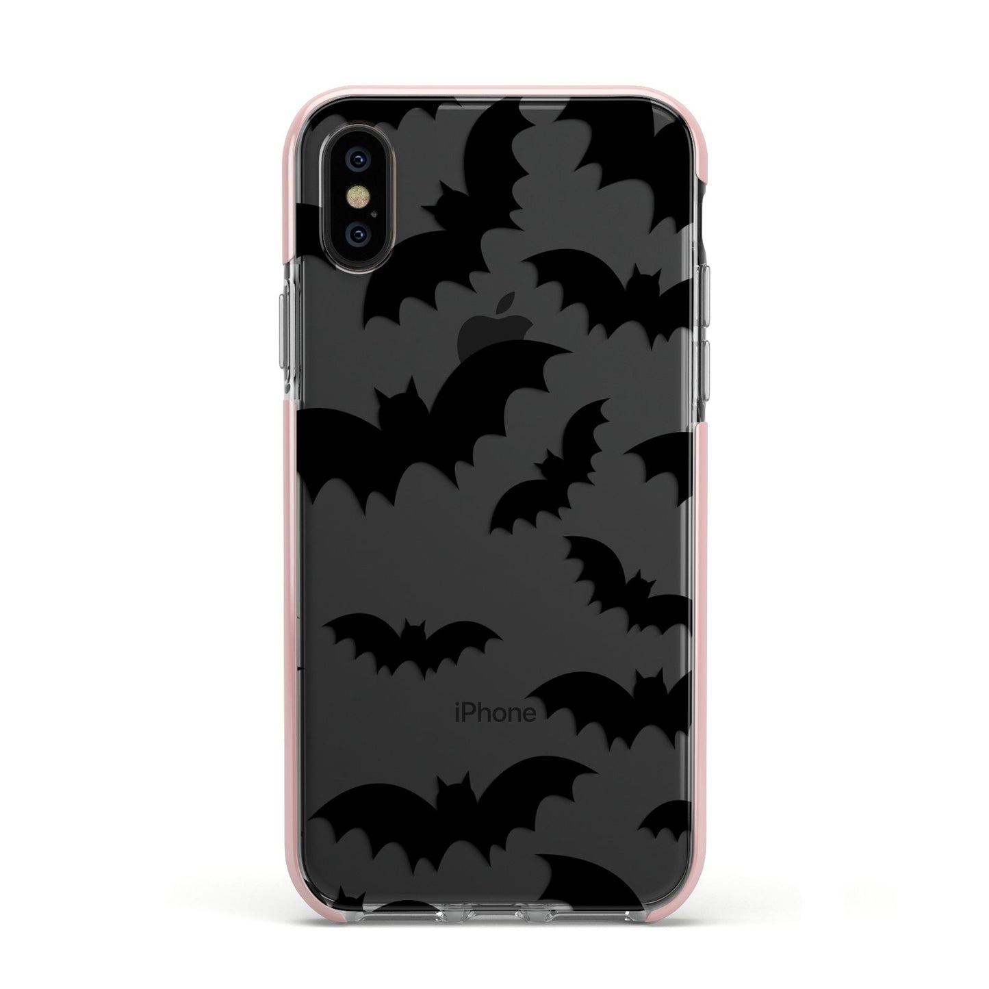 Bat Halloween Print Apple iPhone Xs Impact Case Pink Edge on Black Phone