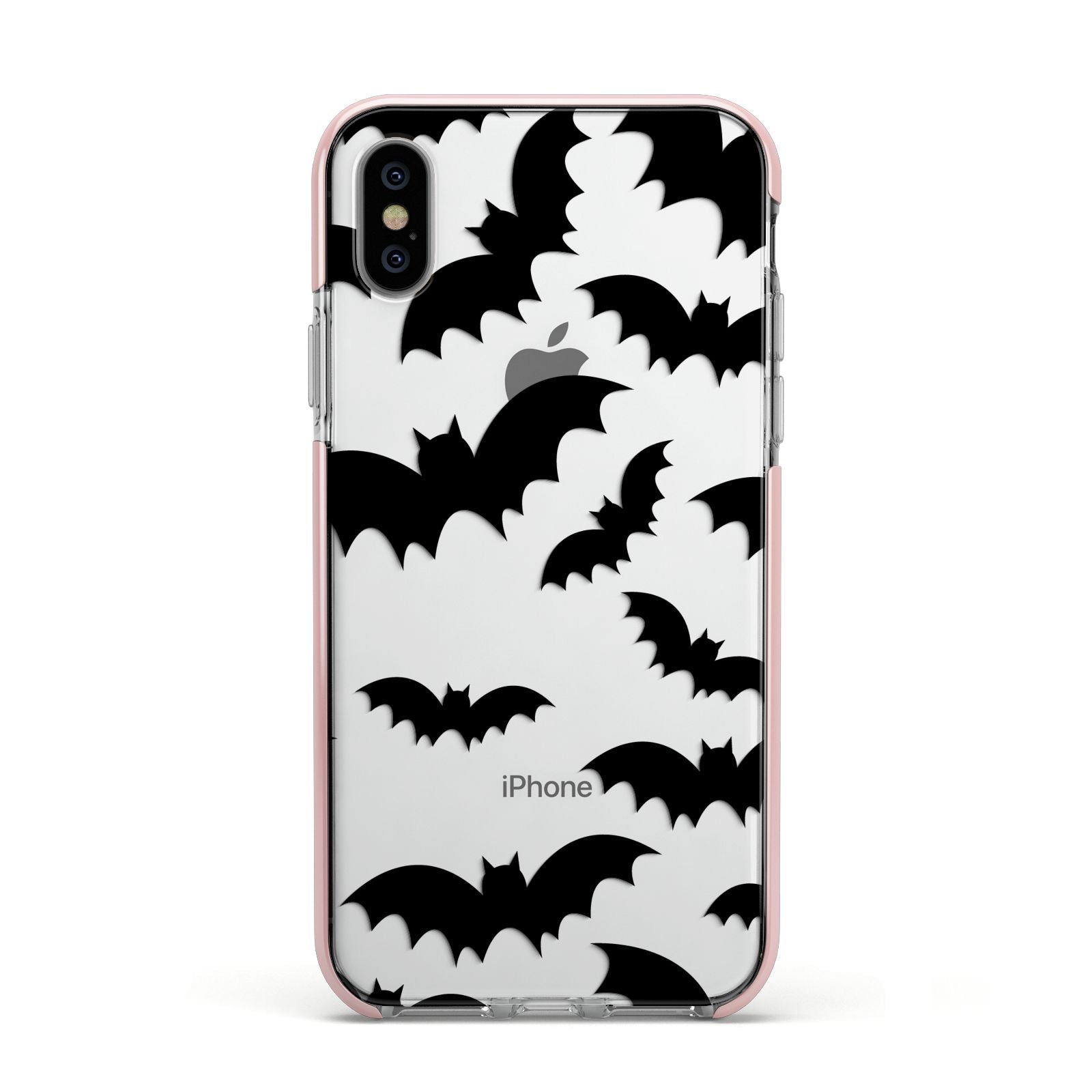 Bat Halloween Print Apple iPhone Xs Impact Case Pink Edge on Silver Phone
