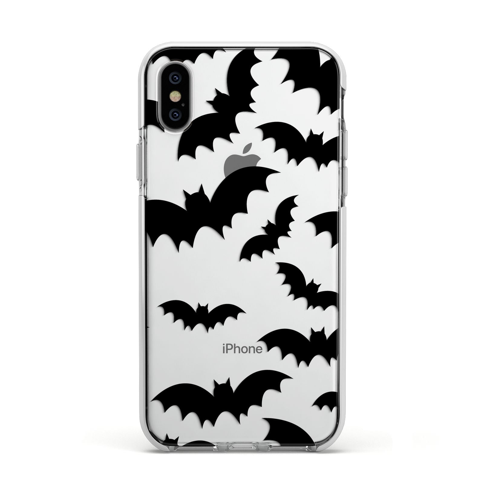 Bat Halloween Print Apple iPhone Xs Impact Case White Edge on Silver Phone