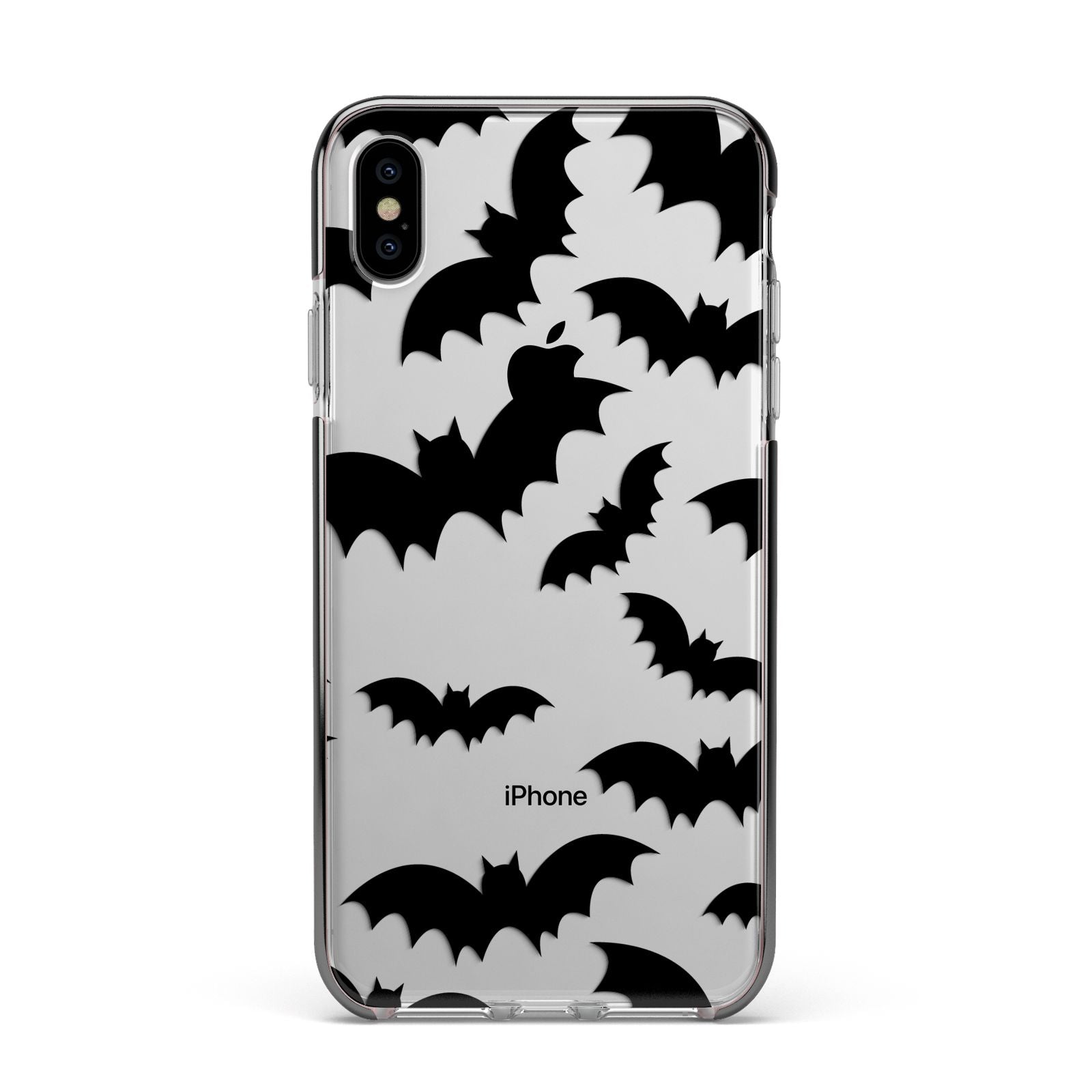 Bat Halloween Print Apple iPhone Xs Max Impact Case Black Edge on Silver Phone