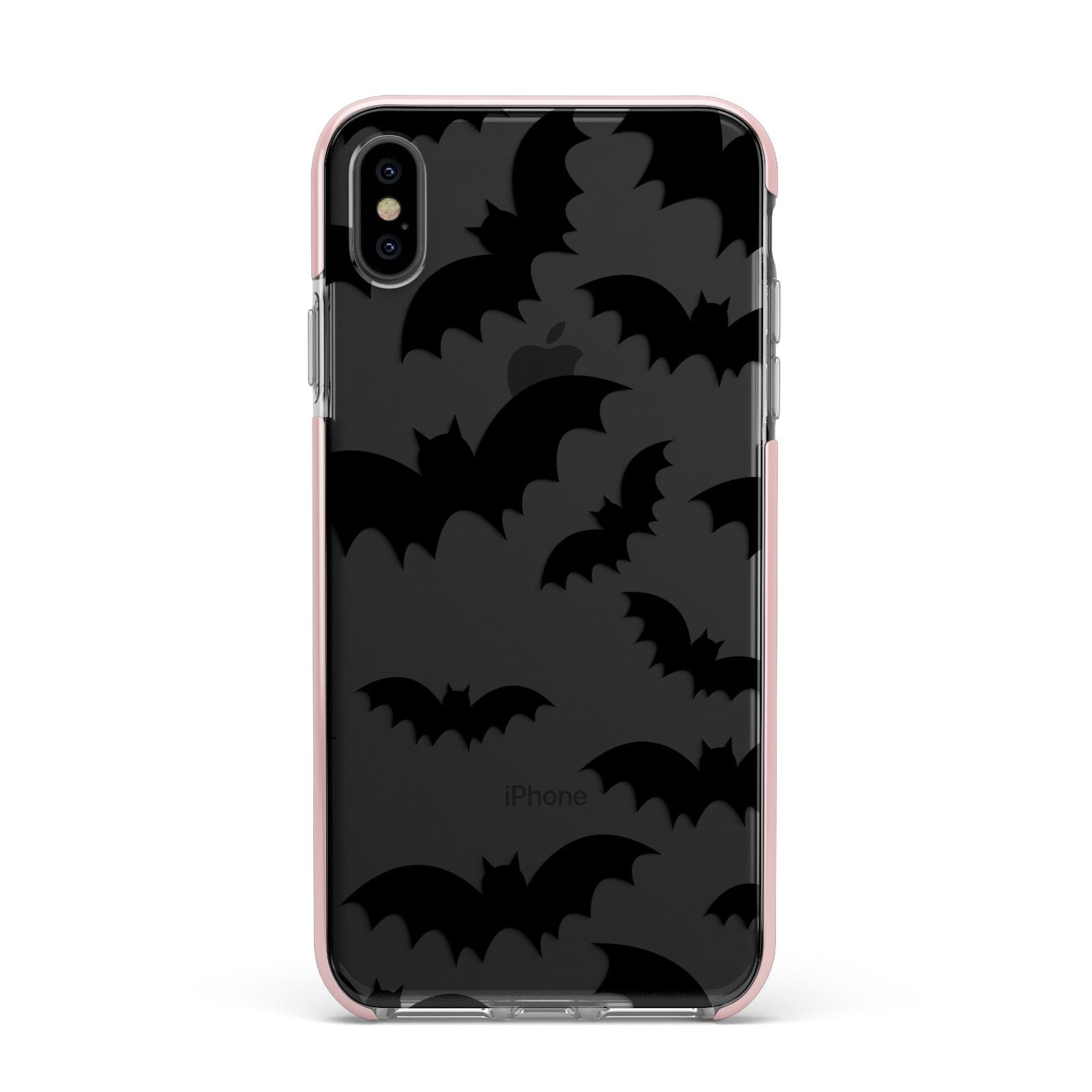 Bat Halloween Print Apple iPhone Xs Max Impact Case Pink Edge on Black Phone