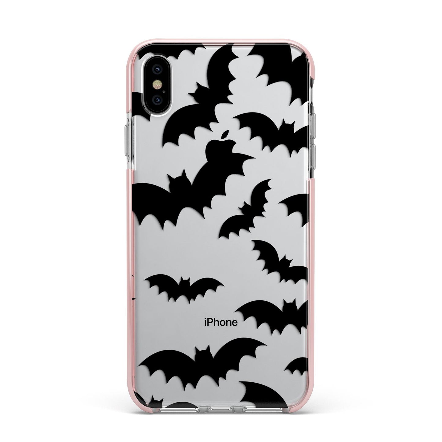 Bat Halloween Print Apple iPhone Xs Max Impact Case Pink Edge on Silver Phone