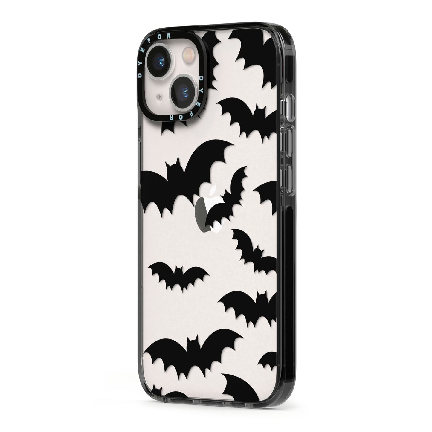 Bat Halloween Print iPhone 13 Black Impact Case Side Angle on Silver phone