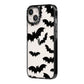 Bat Halloween Print iPhone 14 Black Impact Case Side Angle on Silver phone