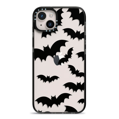 Bat Halloween Print iPhone 14 Plus Black Impact Case on Silver phone