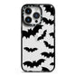 Bat Halloween Print iPhone 14 Pro Black Impact Case on Silver phone