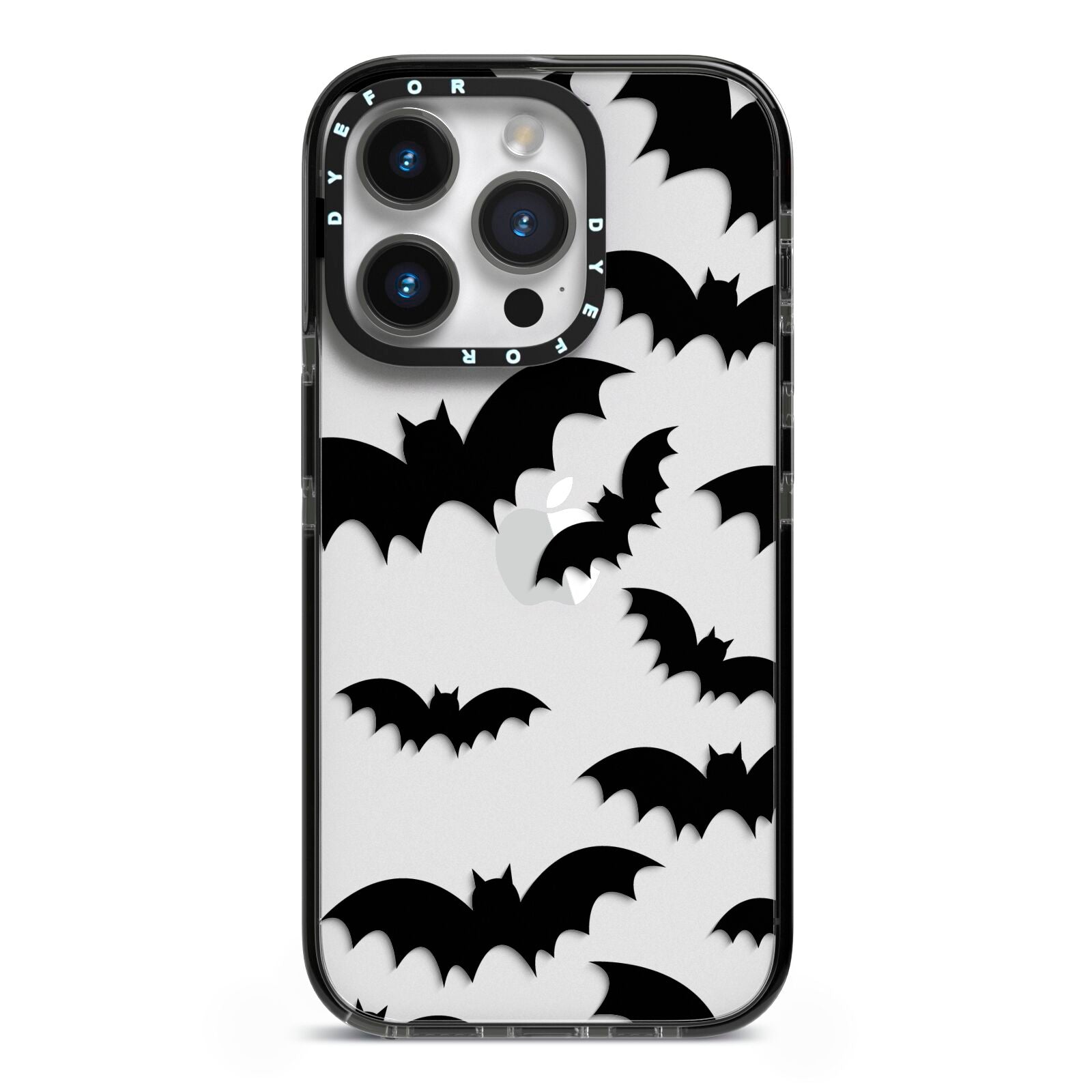 Bat Halloween Print iPhone 14 Pro Black Impact Case on Silver phone