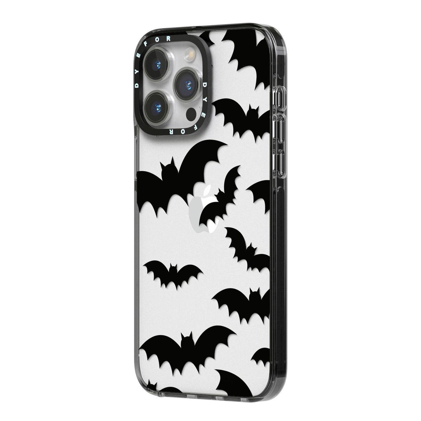 Bat Halloween Print iPhone 14 Pro Max Black Impact Case Side Angle on Silver phone