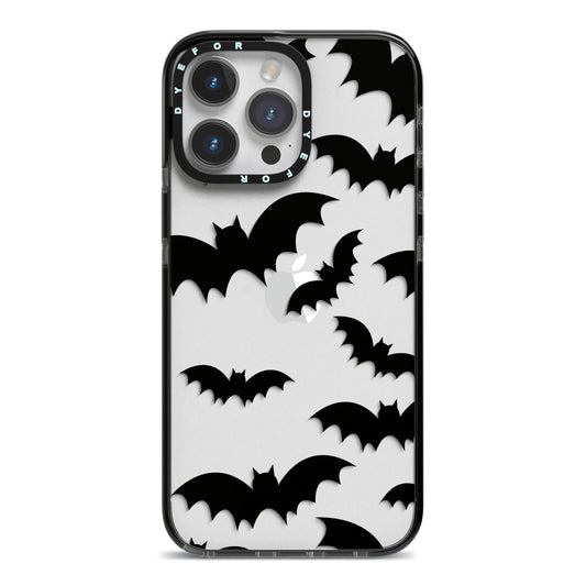Bat Halloween Print iPhone 14 Pro Max Black Impact Case on Silver phone