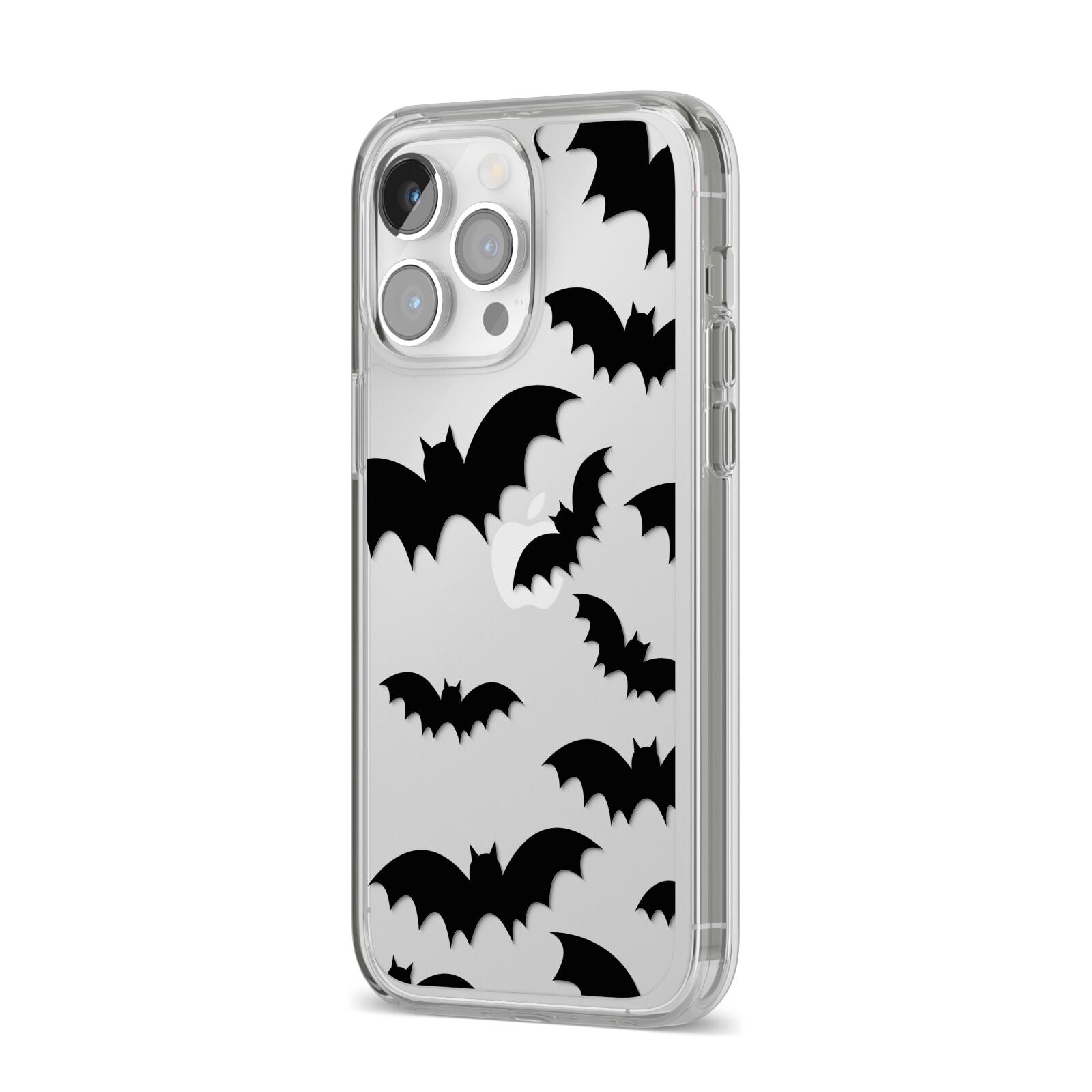 Bat Halloween Print iPhone 14 Pro Max Clear Tough Case Silver Angled Image