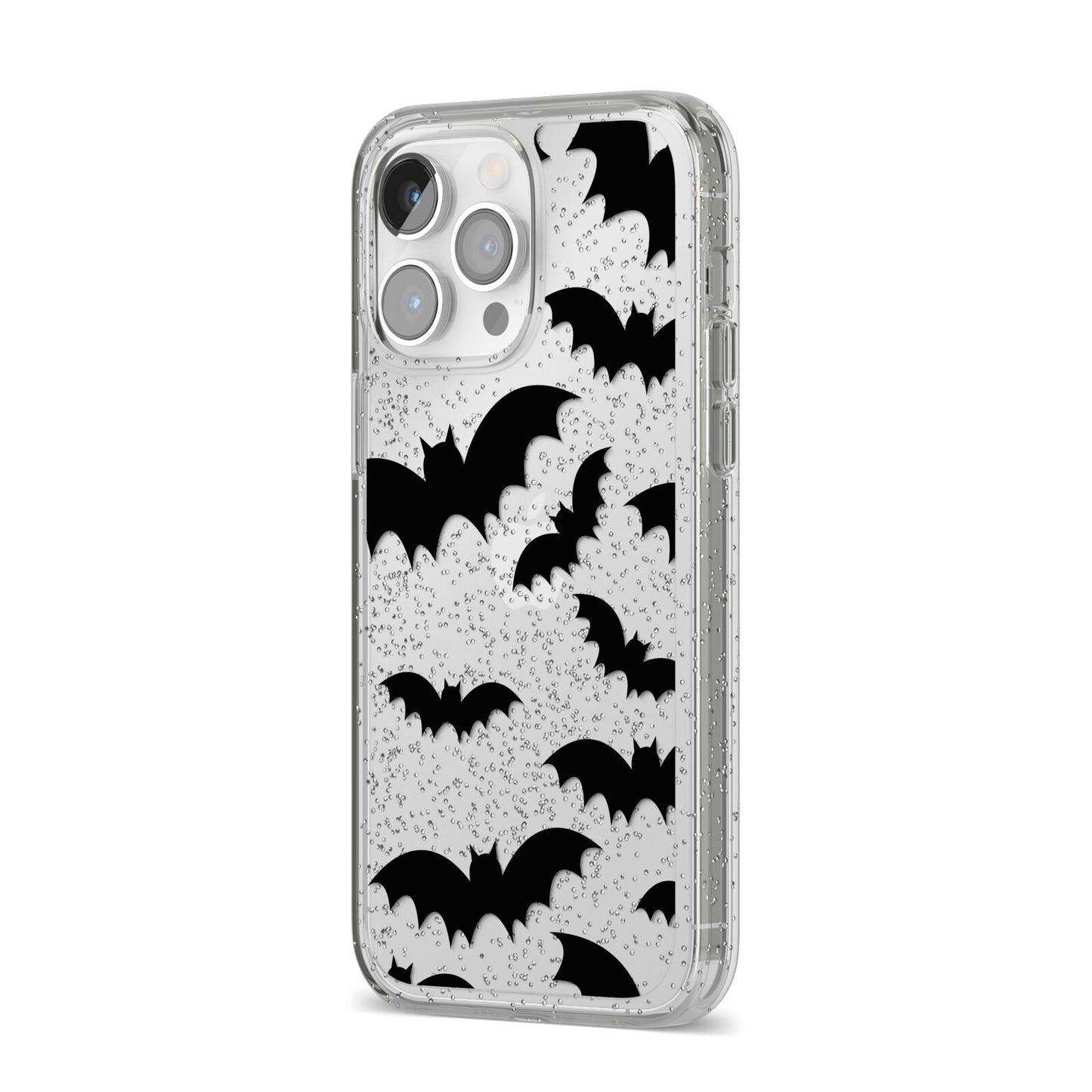 Bat Halloween Print iPhone 14 Pro Max Glitter Tough Case Silver Angled Image