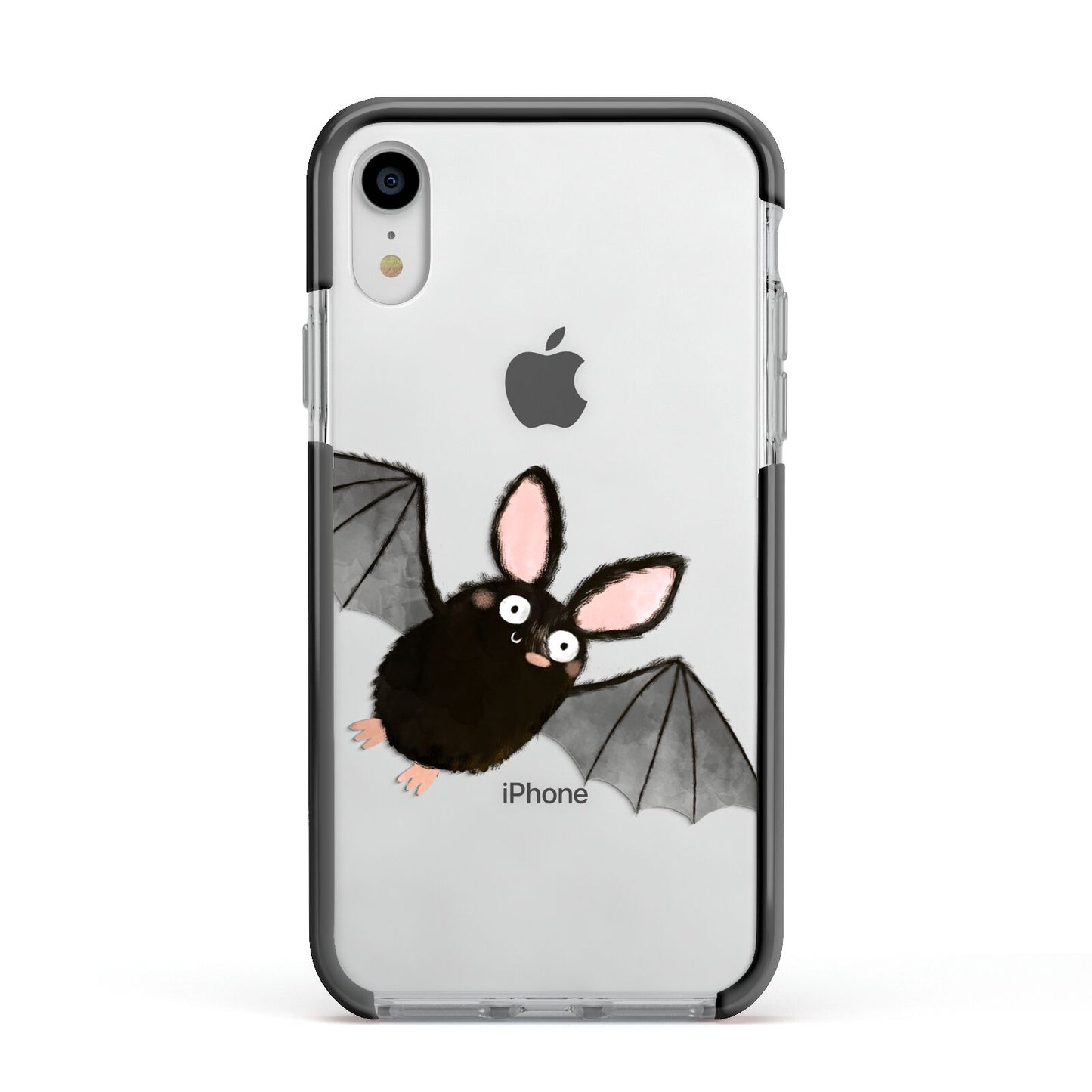 Bat Illustration Apple iPhone XR Impact Case Black Edge on Silver Phone