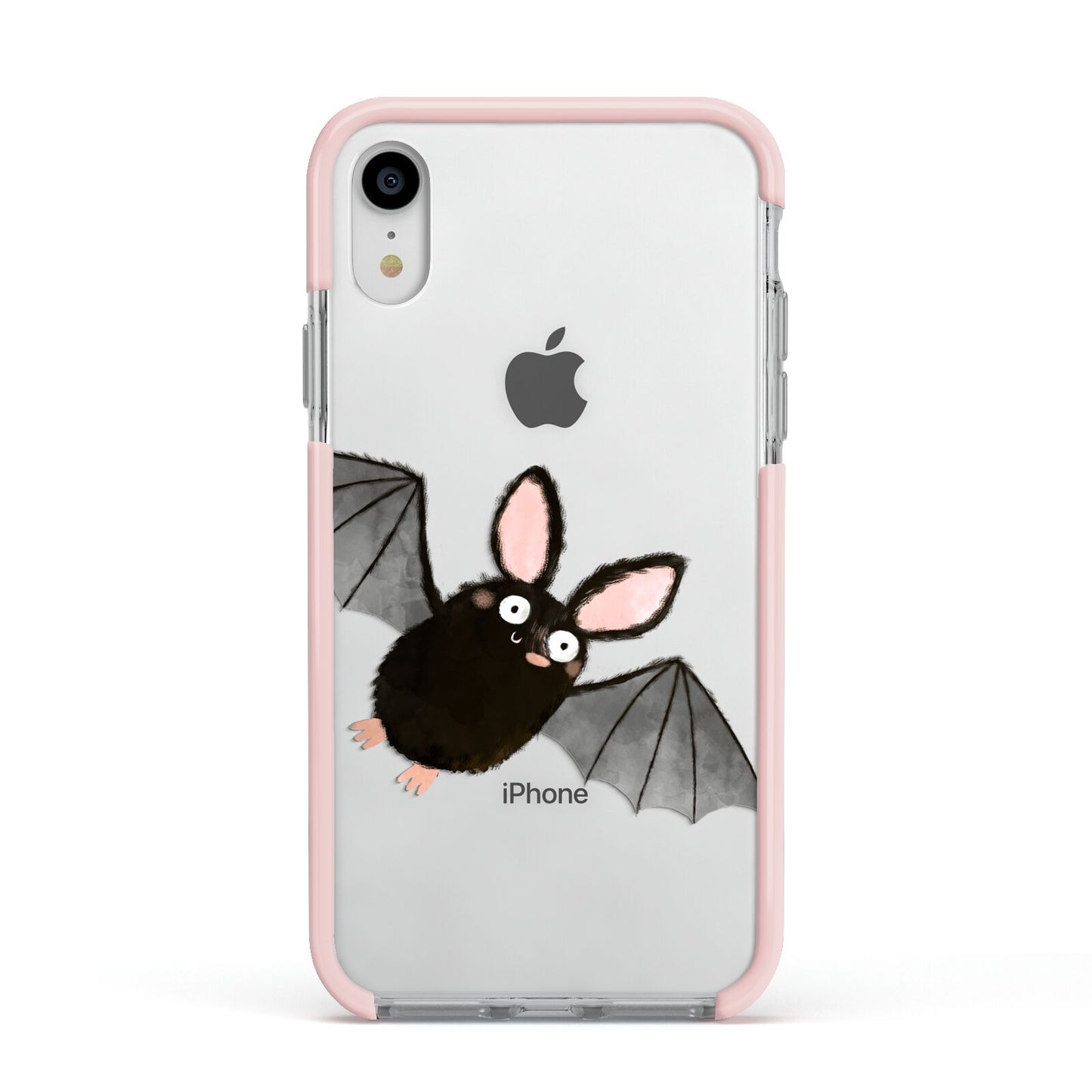Bat Illustration Apple iPhone XR Impact Case Pink Edge on Silver Phone