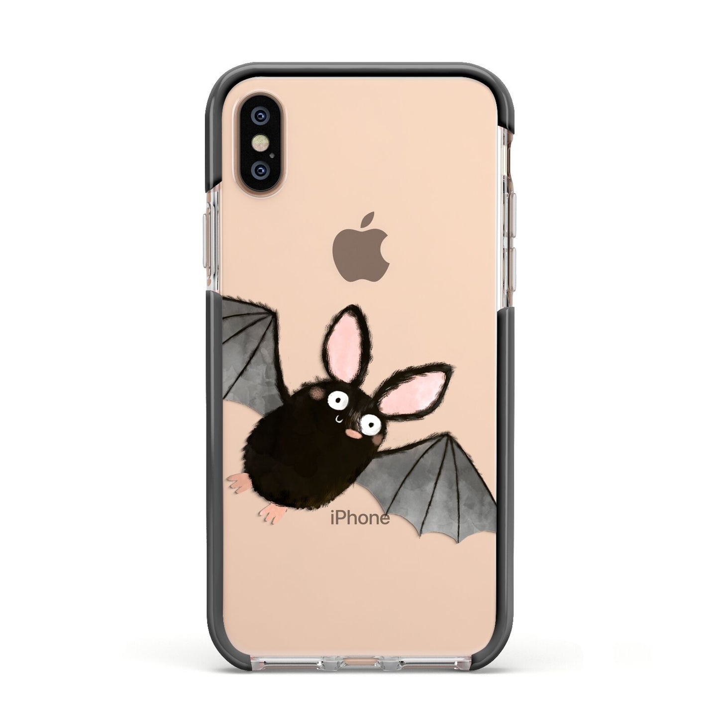 Bat Illustration Apple iPhone Xs Impact Case Black Edge on Gold Phone