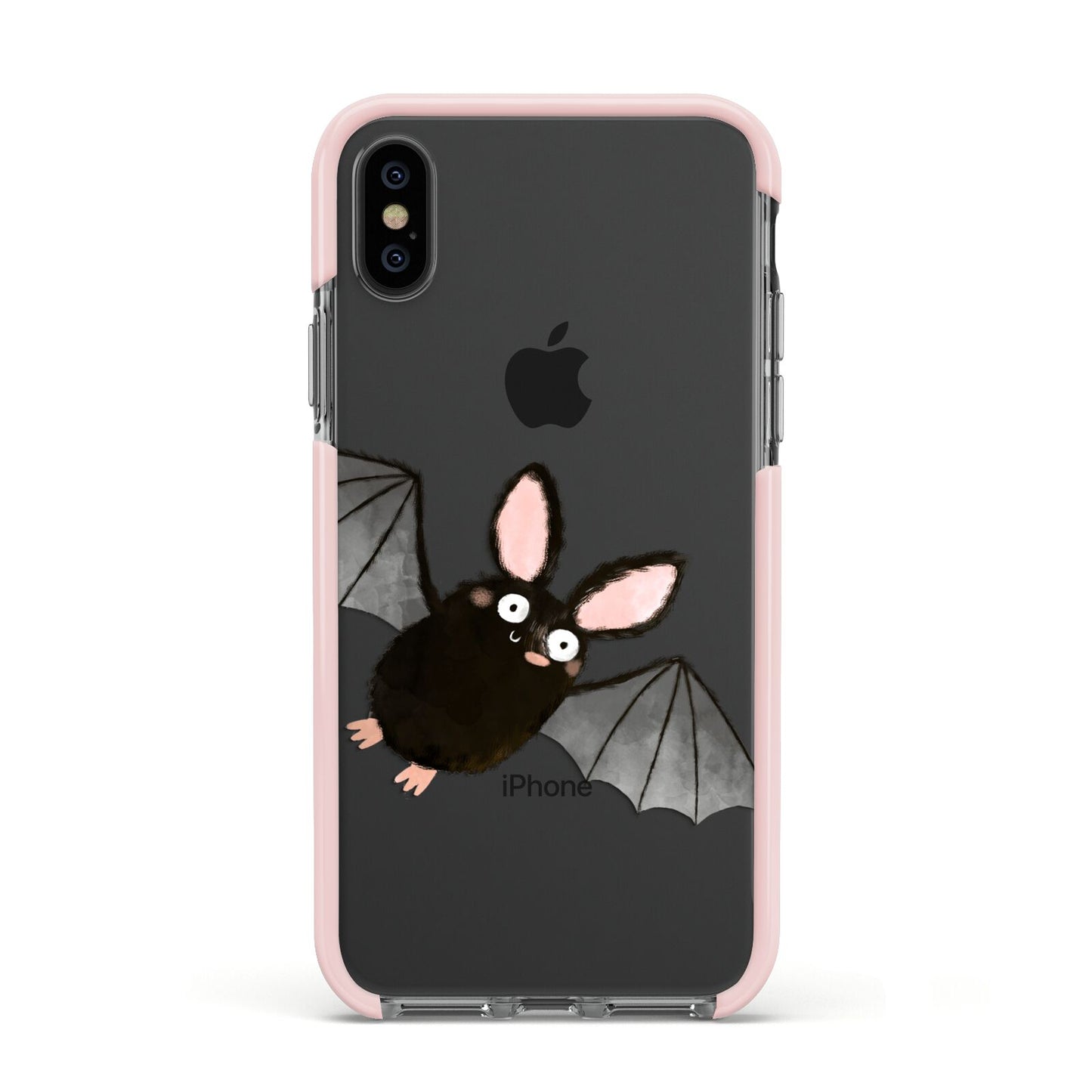 Bat Illustration Apple iPhone Xs Impact Case Pink Edge on Black Phone