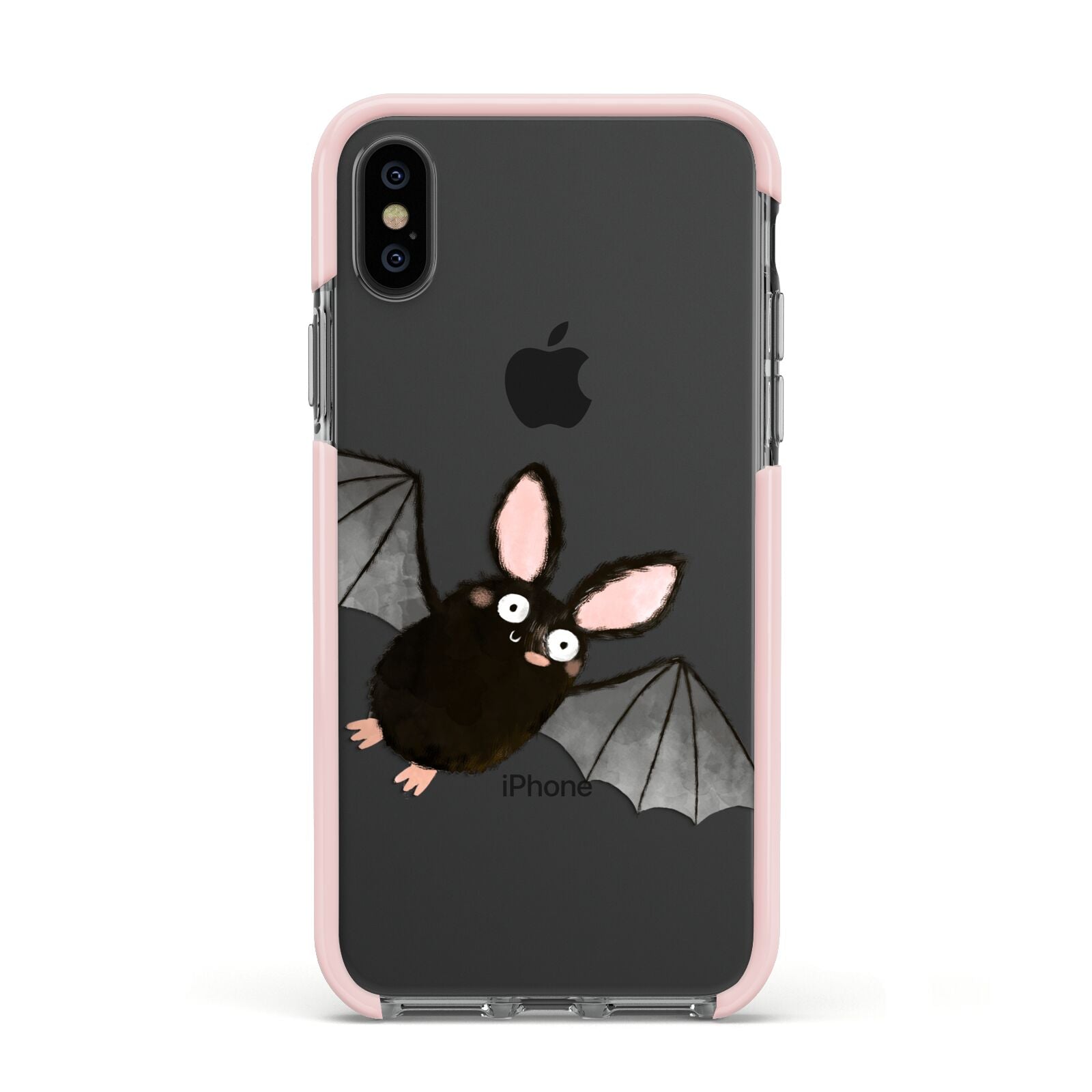Bat Illustration Apple iPhone Xs Impact Case Pink Edge on Black Phone