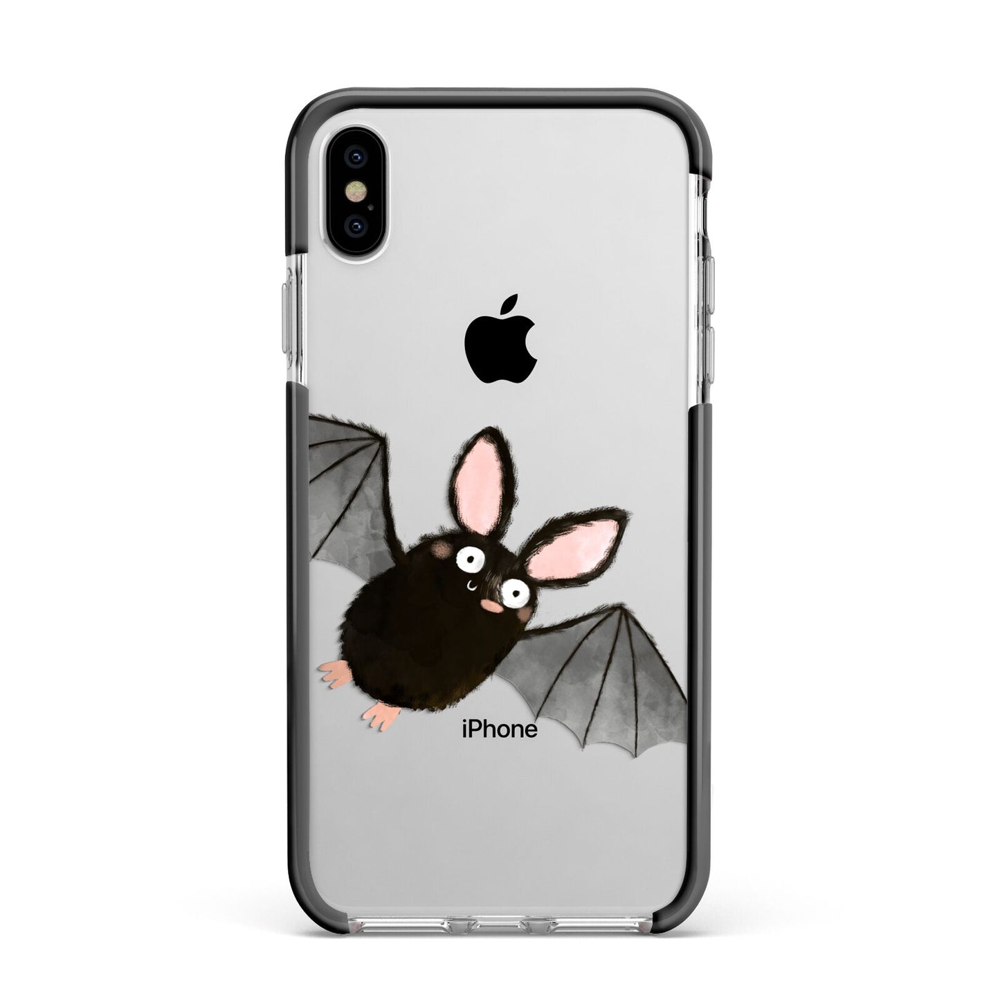Bat Illustration Apple iPhone Xs Max Impact Case Black Edge on Silver Phone