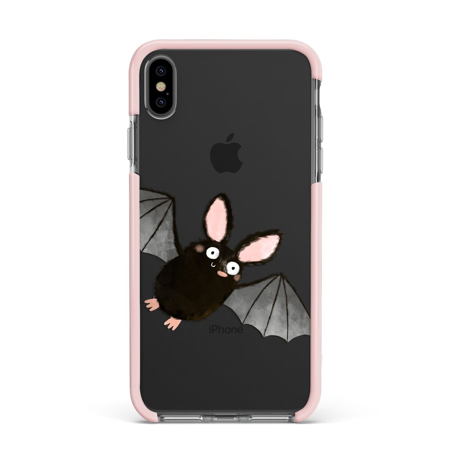 Bat Illustration Apple iPhone Xs Max Impact Case Pink Edge on Black Phone