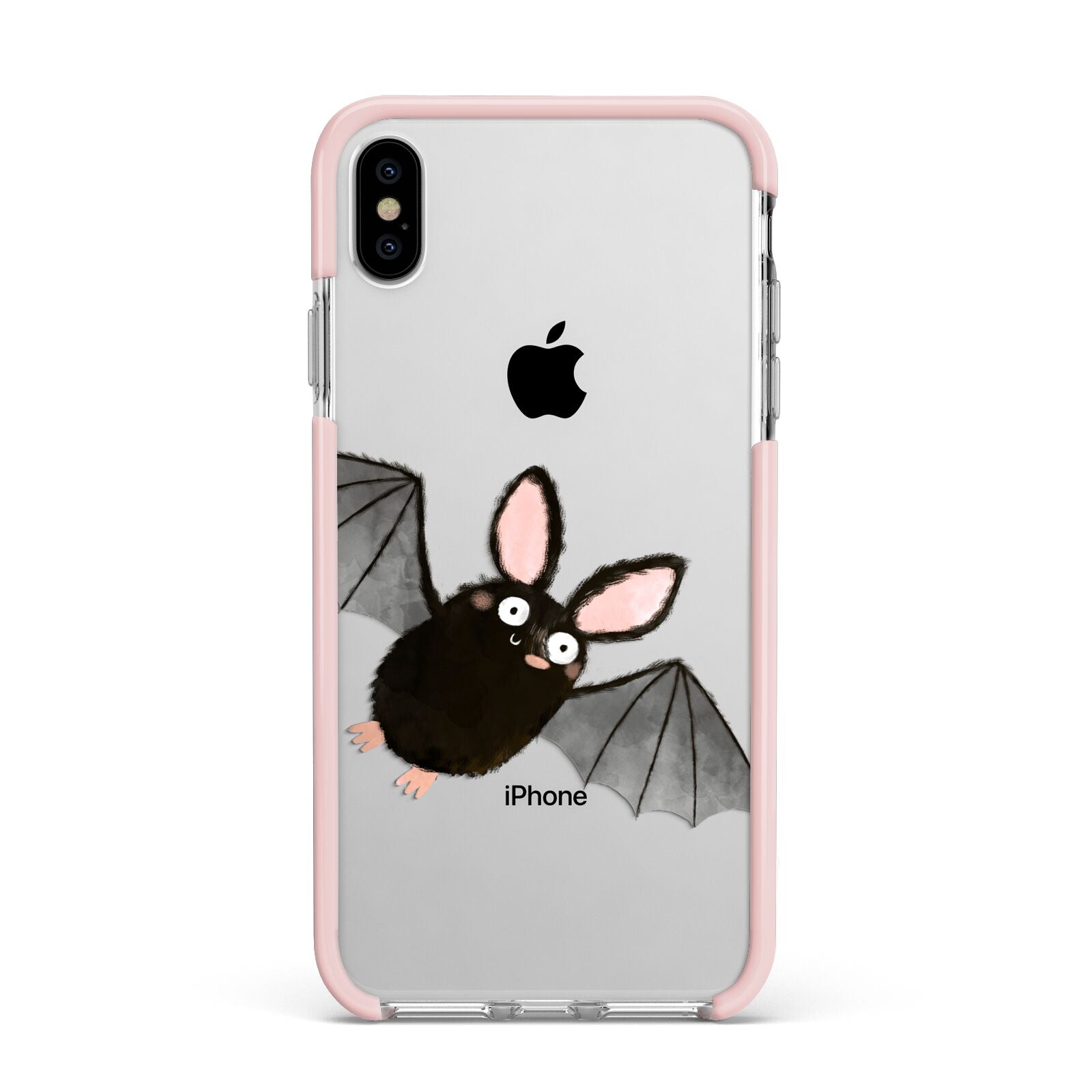 Bat Illustration Apple iPhone Xs Max Impact Case Pink Edge on Silver Phone