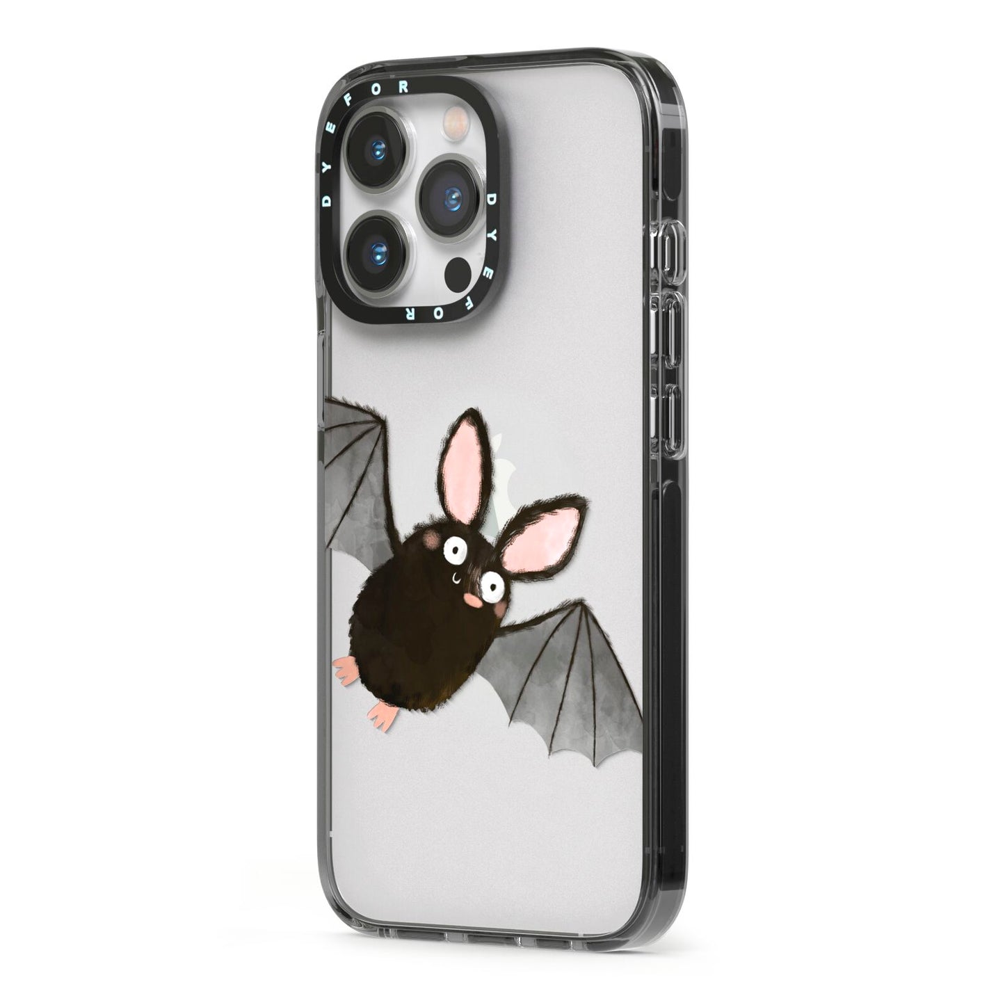 Bat Illustration iPhone 13 Pro Black Impact Case Side Angle on Silver phone