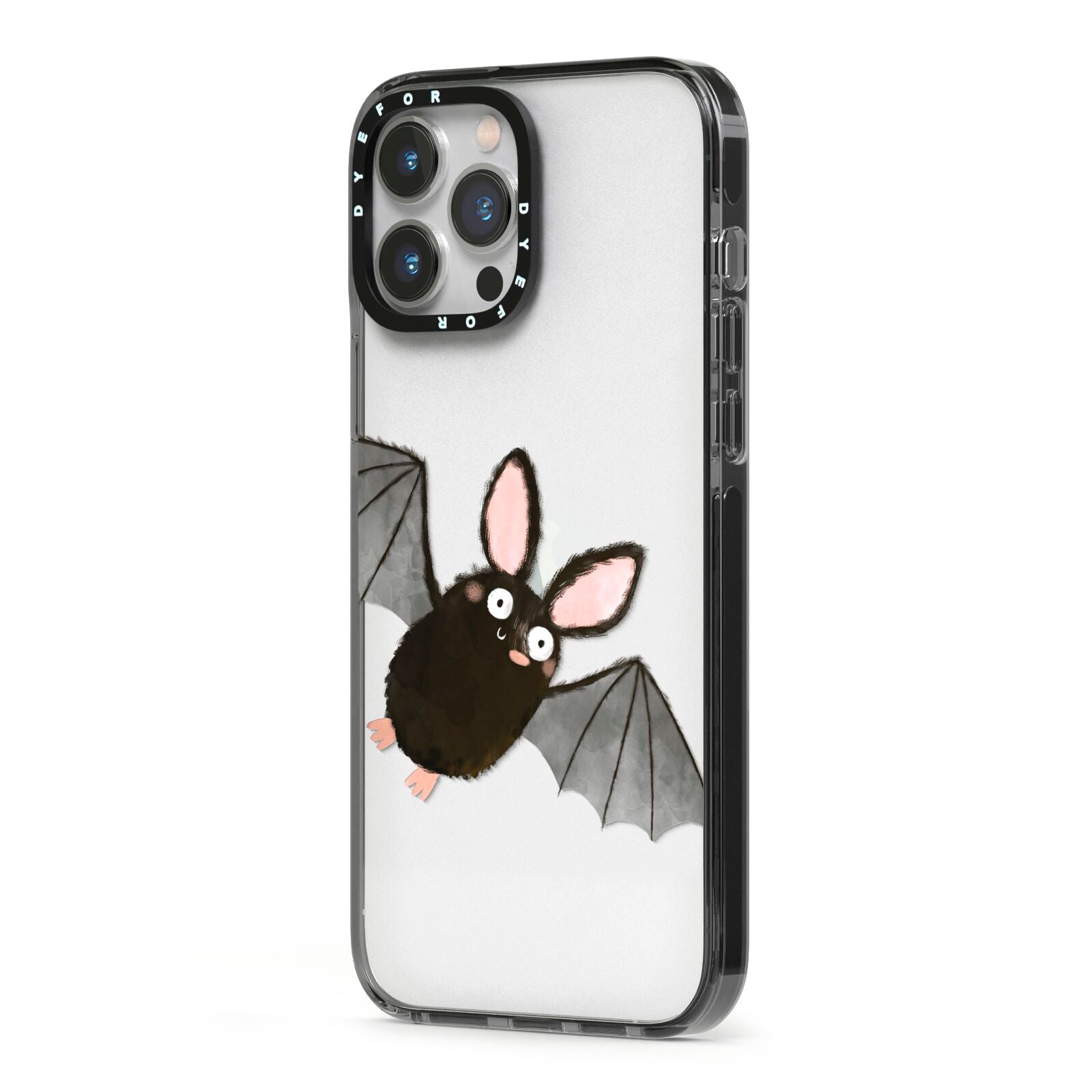 Bat Illustration iPhone 13 Pro Max Black Impact Case Side Angle on Silver phone