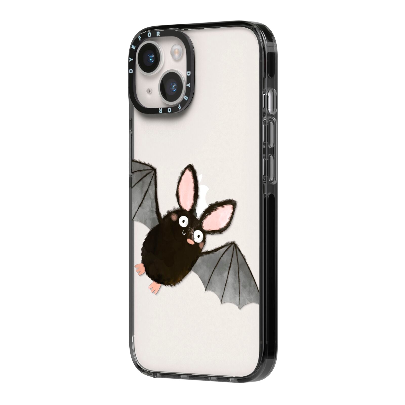 Bat Illustration iPhone 14 Black Impact Case Side Angle on Silver phone