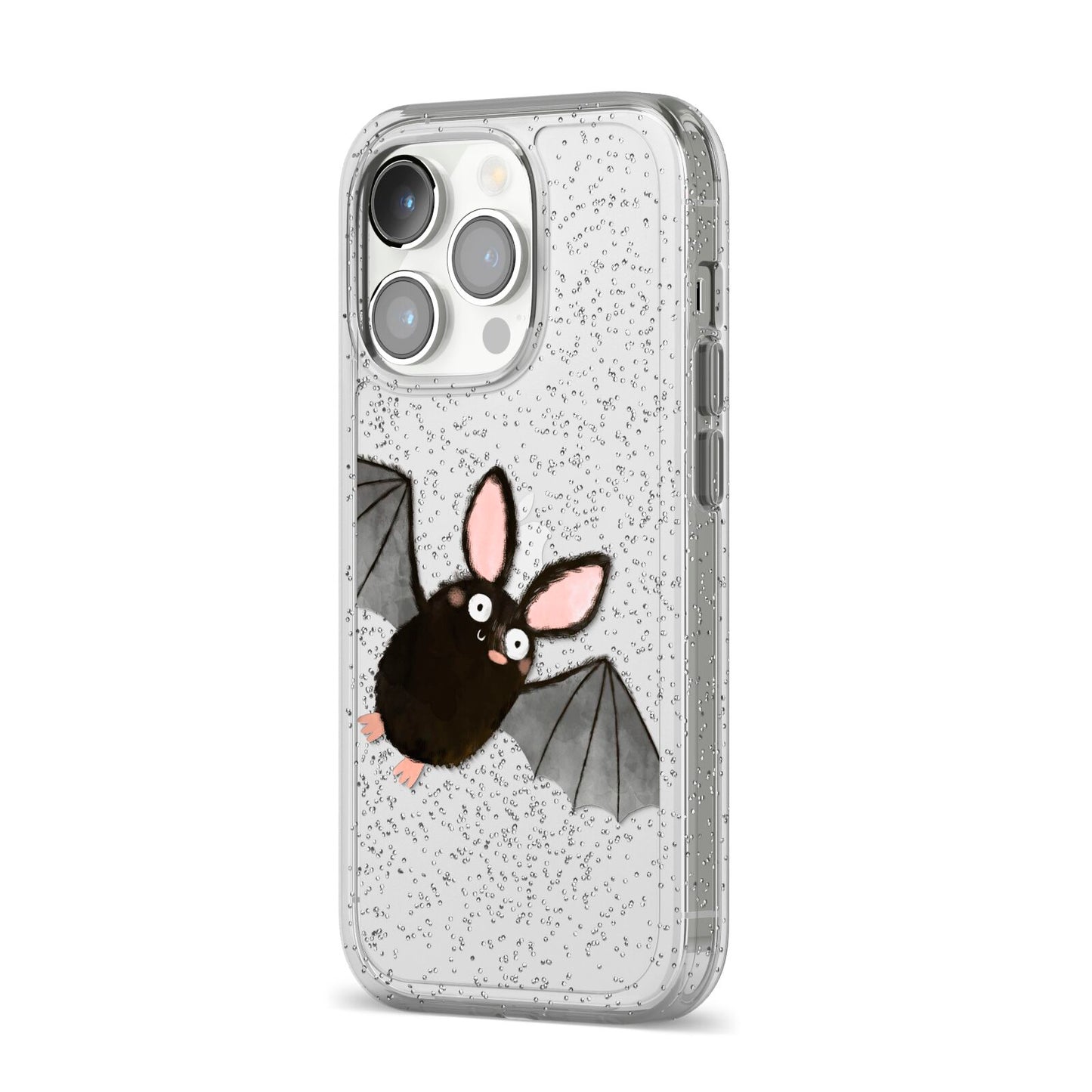 Bat Illustration iPhone 14 Pro Glitter Tough Case Silver Angled Image