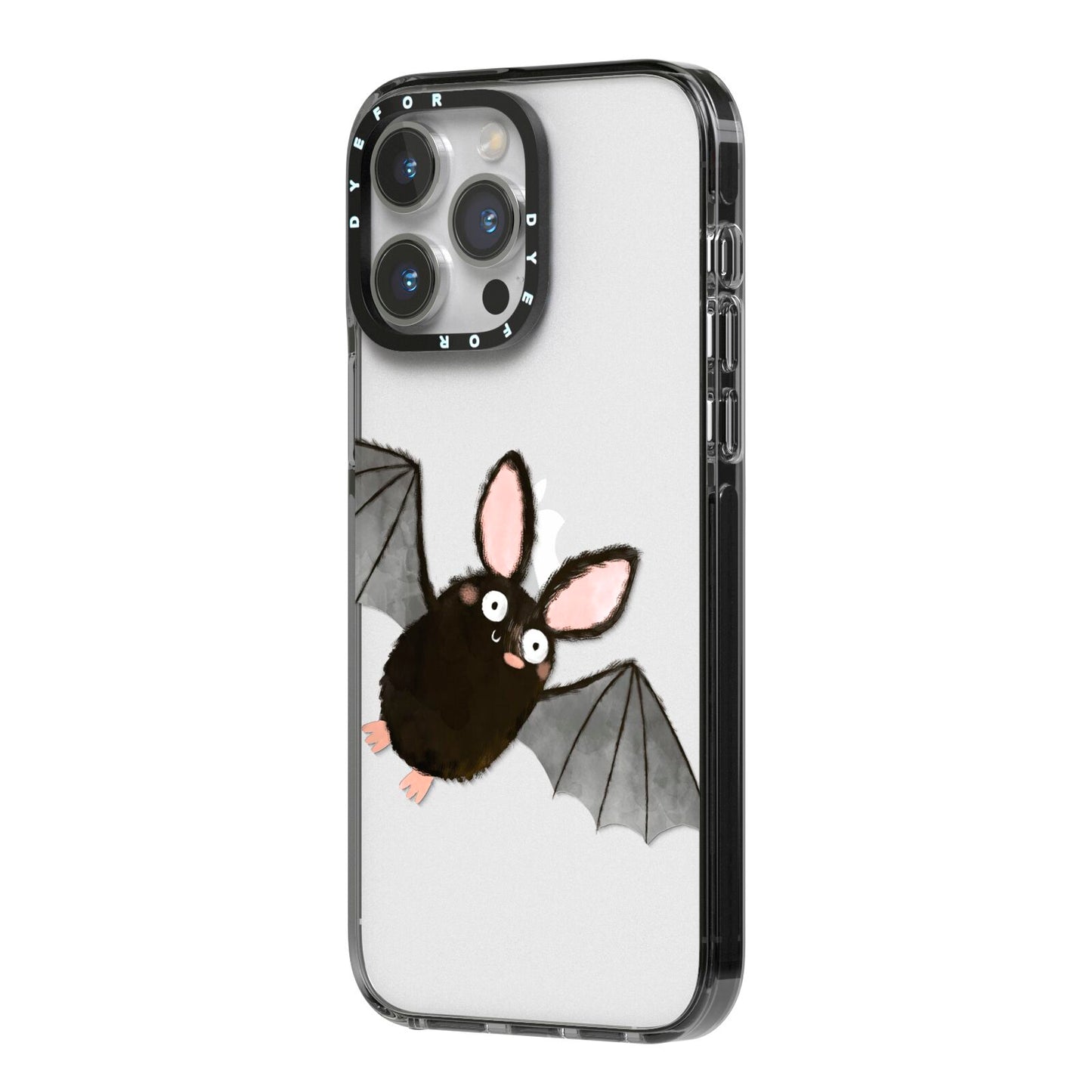 Bat Illustration iPhone 14 Pro Max Black Impact Case Side Angle on Silver phone