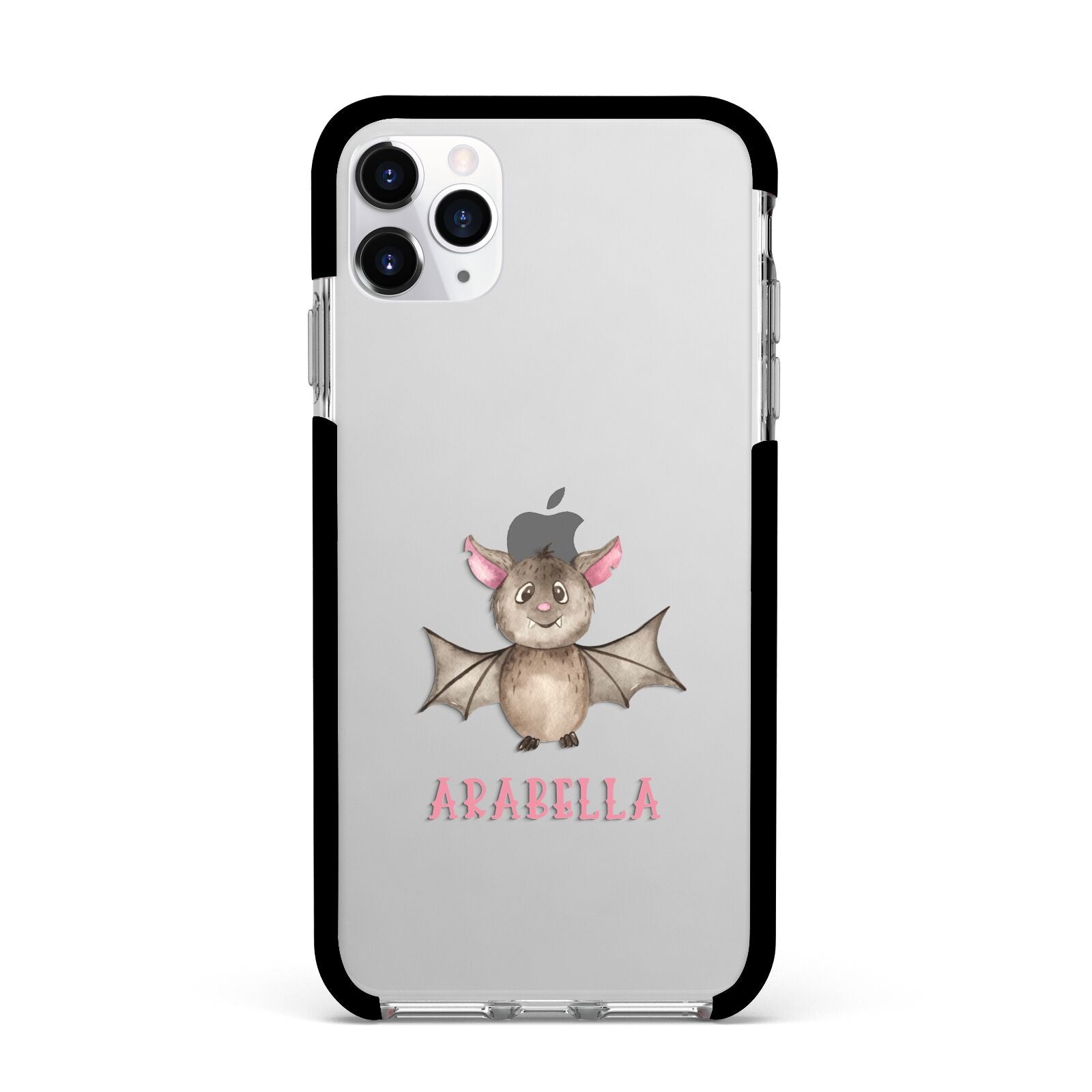 Bat Personalised Apple iPhone 11 Pro Max in Silver with Black Impact Case