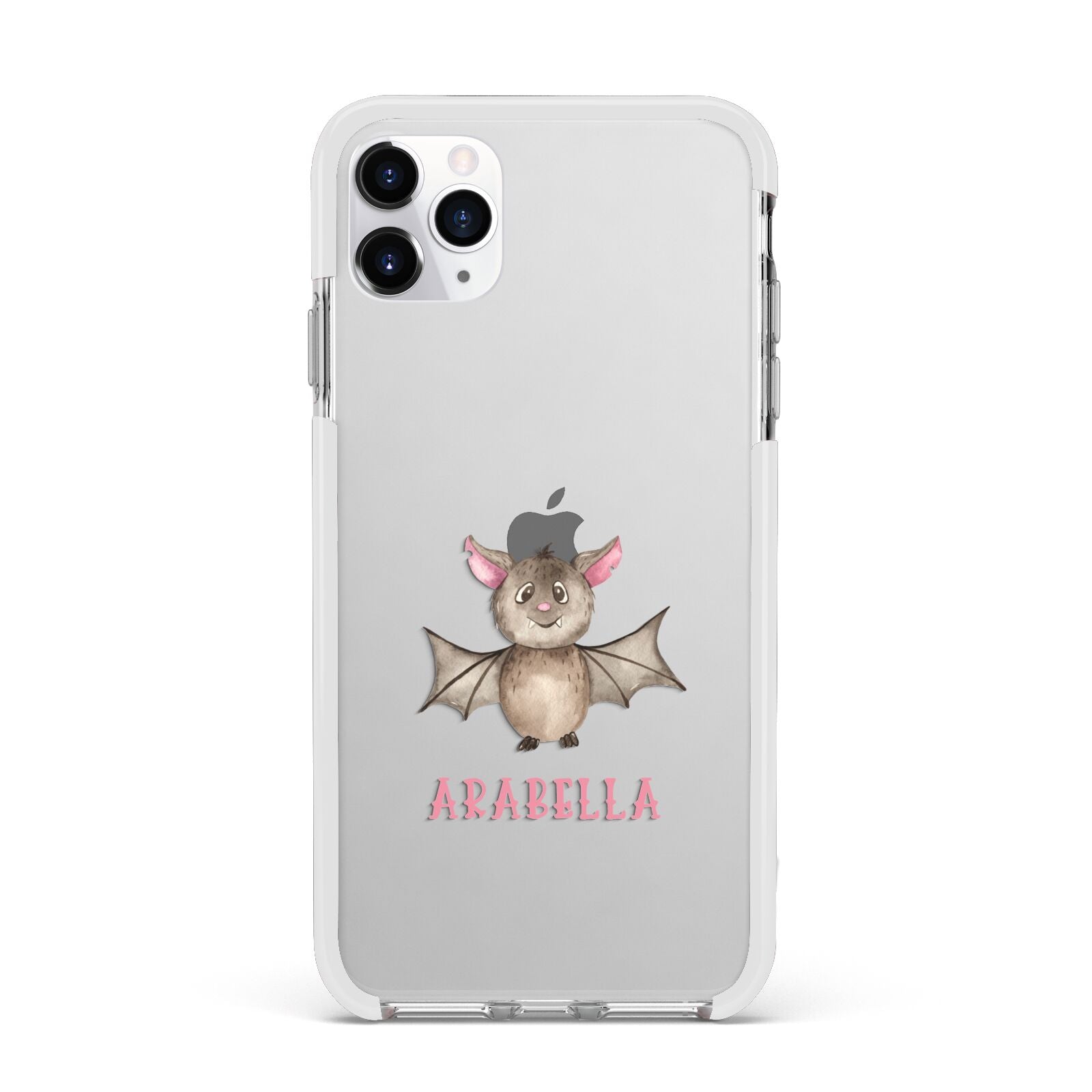 Bat Personalised Apple iPhone 11 Pro Max in Silver with White Impact Case