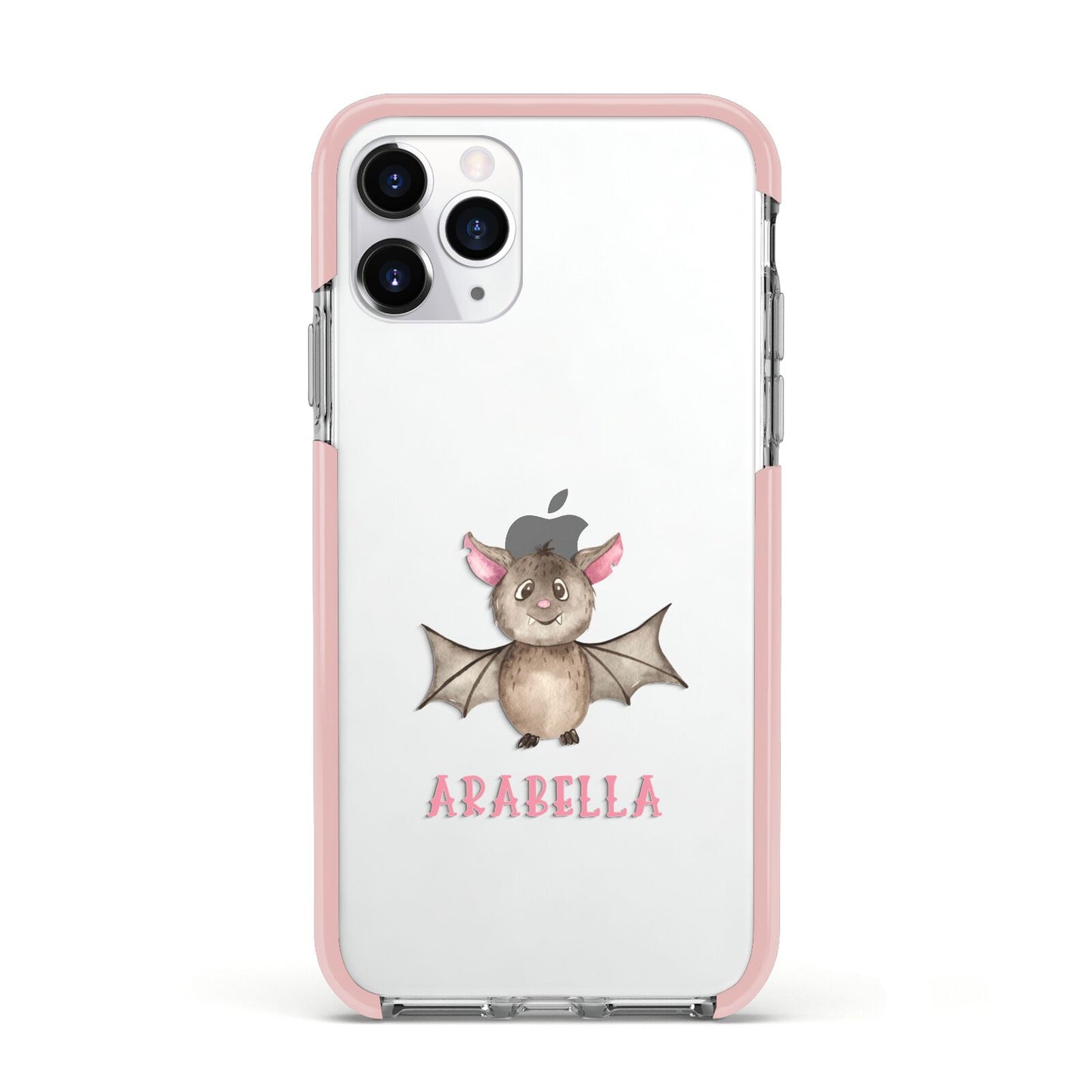 Bat Personalised Apple iPhone 11 Pro in Silver with Pink Impact Case