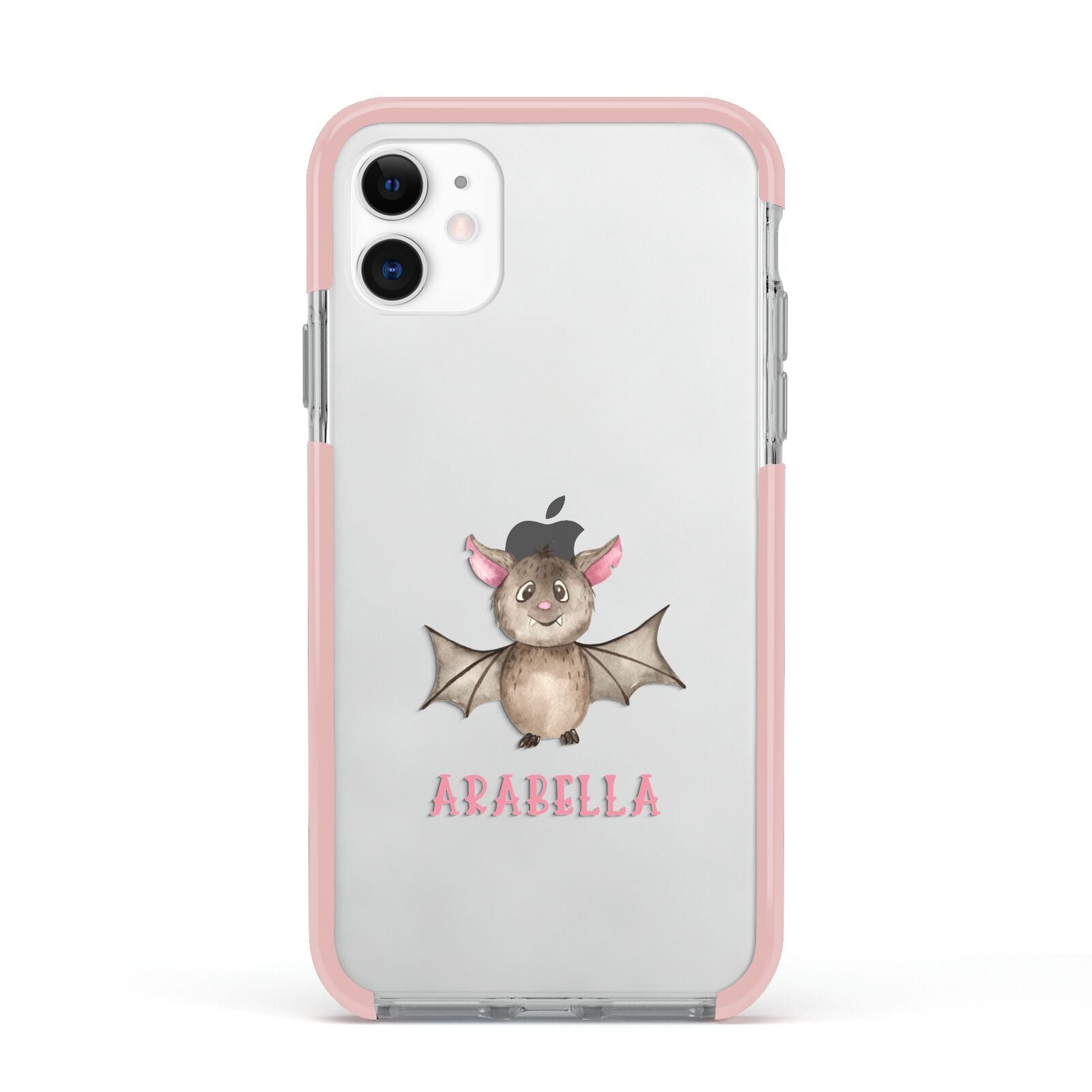 Bat Personalised Apple iPhone 11 in White with Pink Impact Case