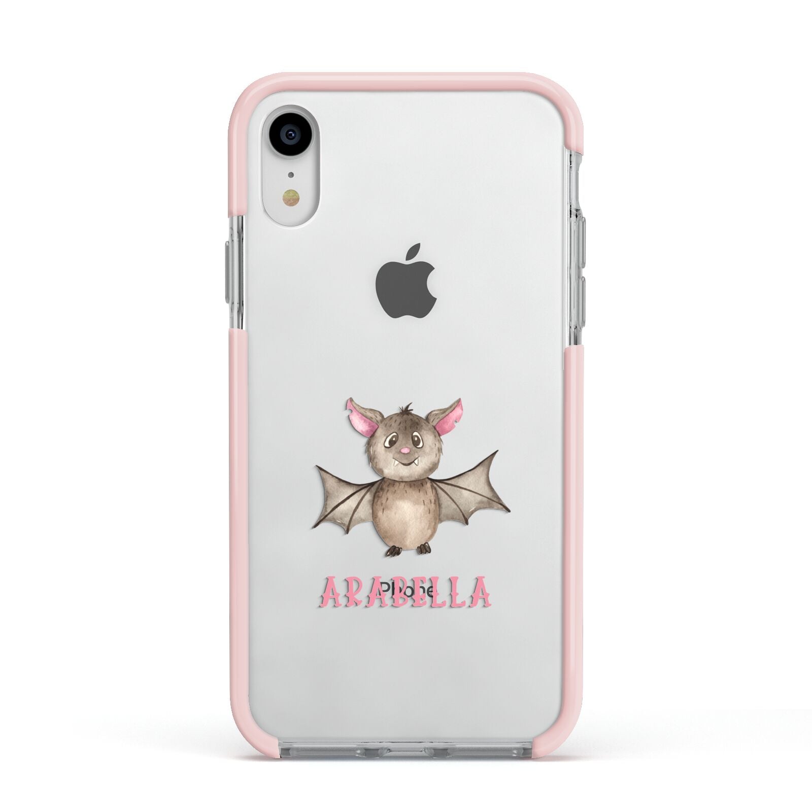 Bat Personalised Apple iPhone XR Impact Case Pink Edge on Silver Phone