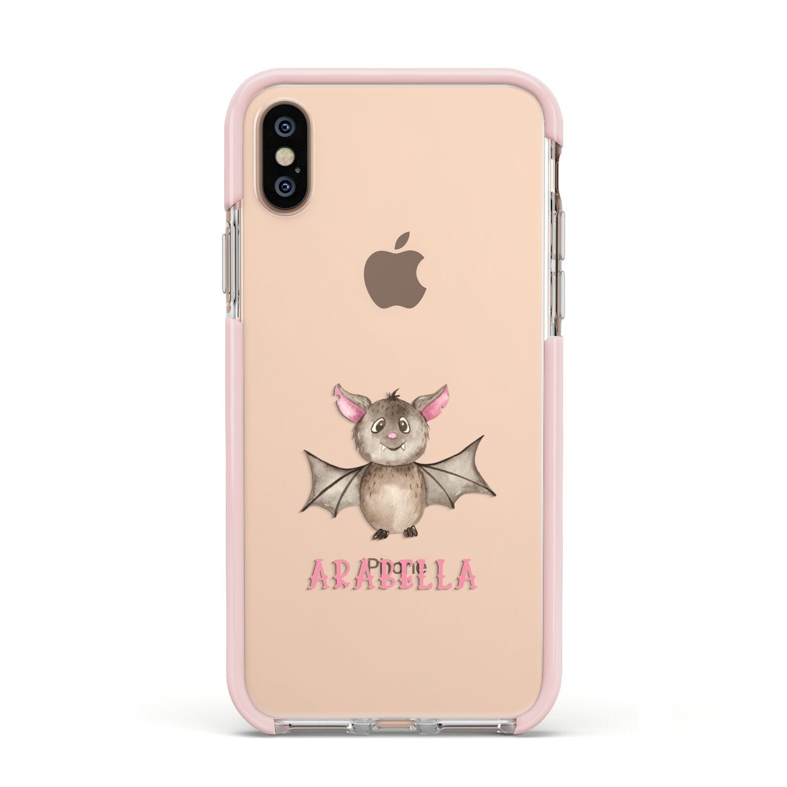 Bat Personalised Apple iPhone Xs Impact Case Pink Edge on Gold Phone