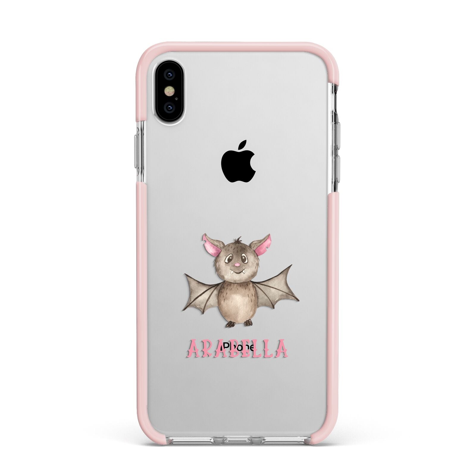 Bat Personalised Apple iPhone Xs Max Impact Case Pink Edge on Silver Phone