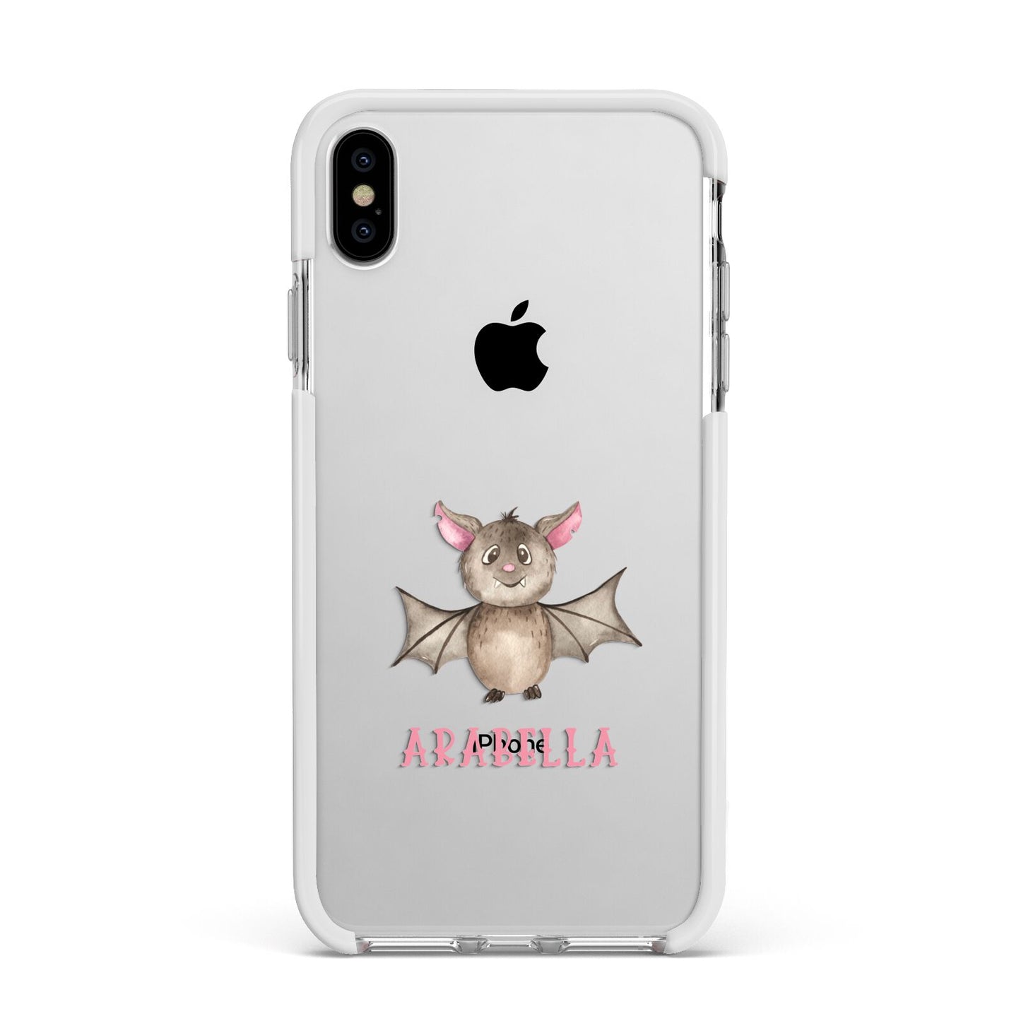 Bat Personalised Apple iPhone Xs Max Impact Case White Edge on Silver Phone
