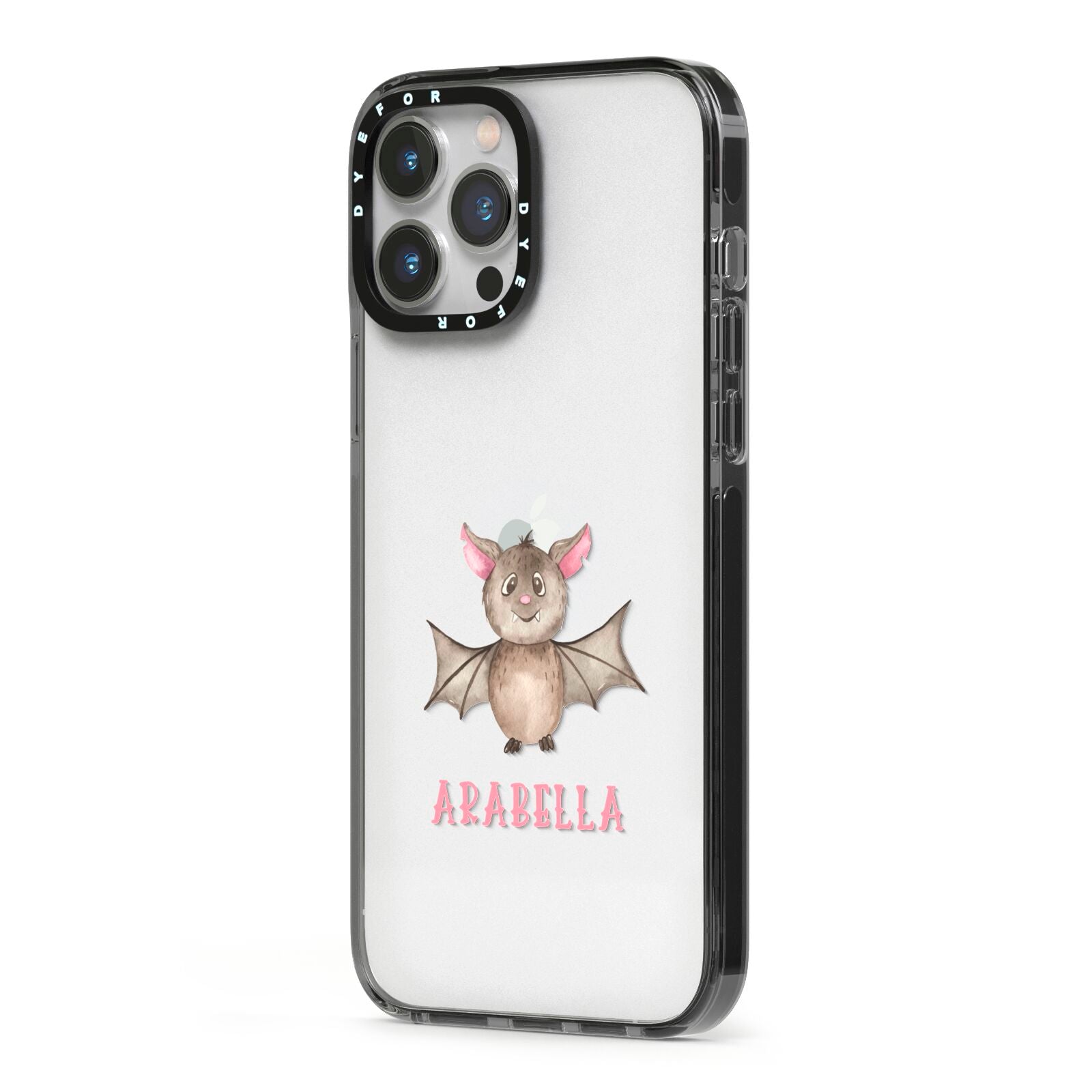 Bat Personalised iPhone 13 Pro Max Black Impact Case Side Angle on Silver phone