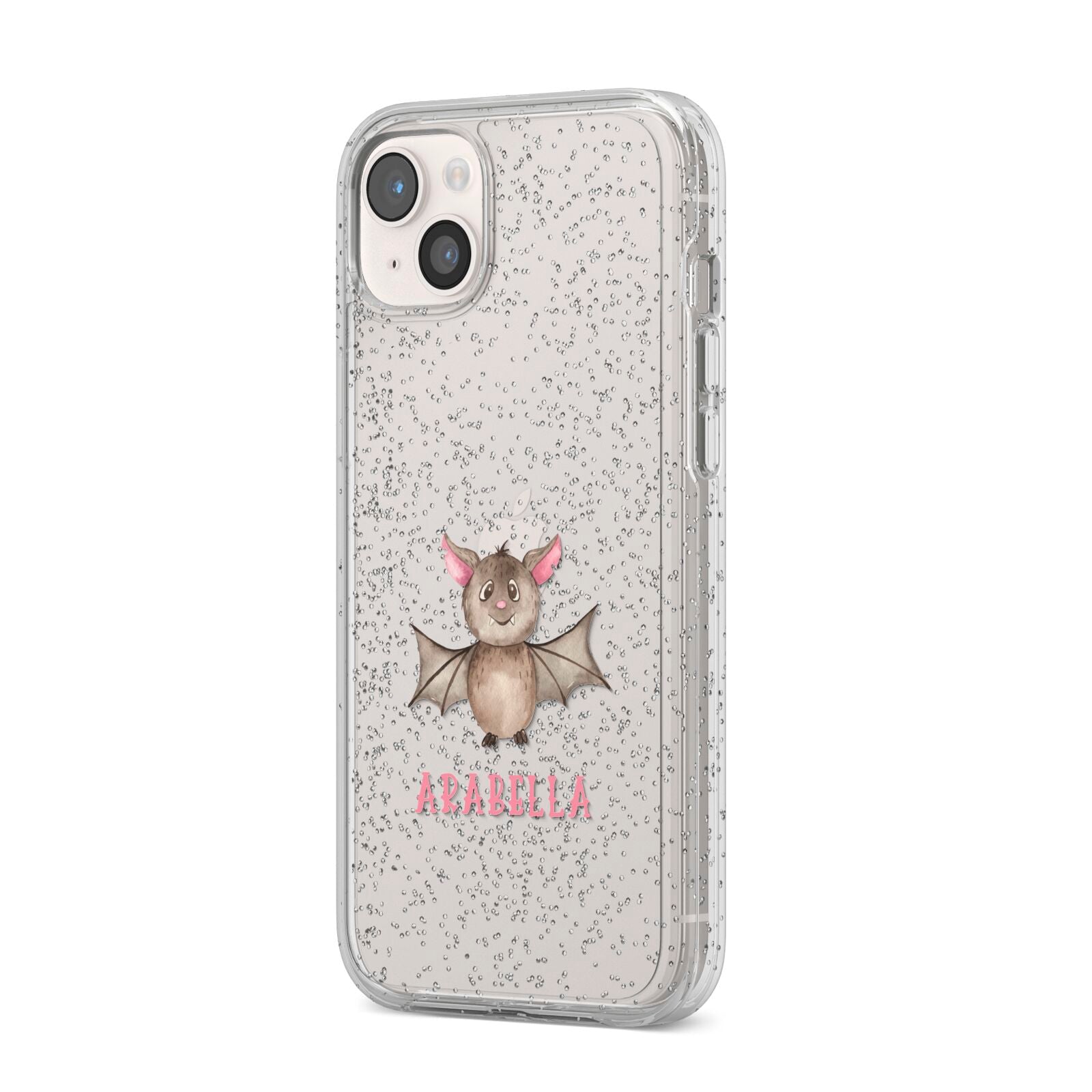Bat Personalised iPhone 14 Plus Glitter Tough Case Starlight Angled Image